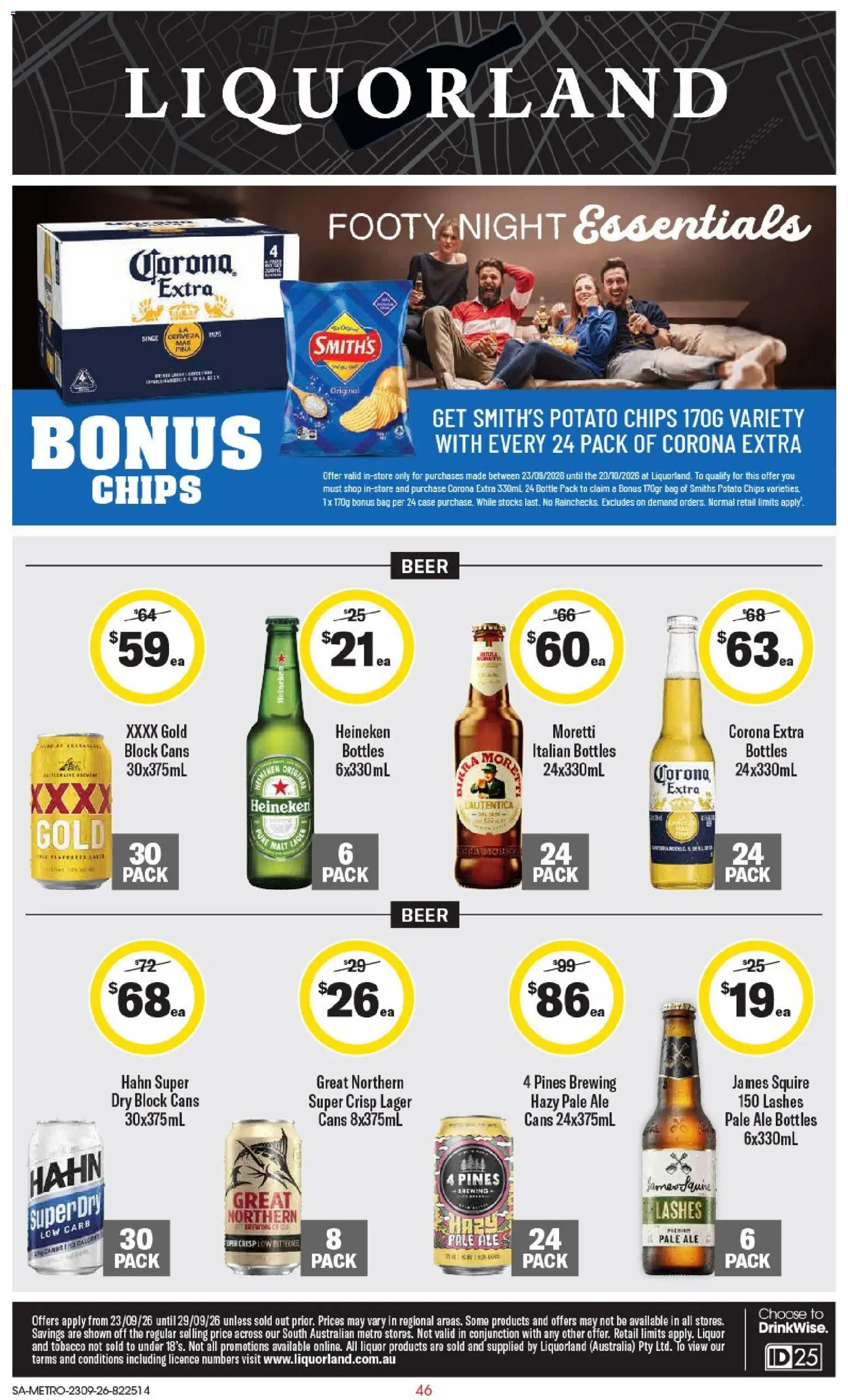 Preview of catalogue Coles catalogue Liquorland SA from shop Coles valid 23/09/2026 - Corona Extra, Heineken, Beer, Chips, Case, Bag