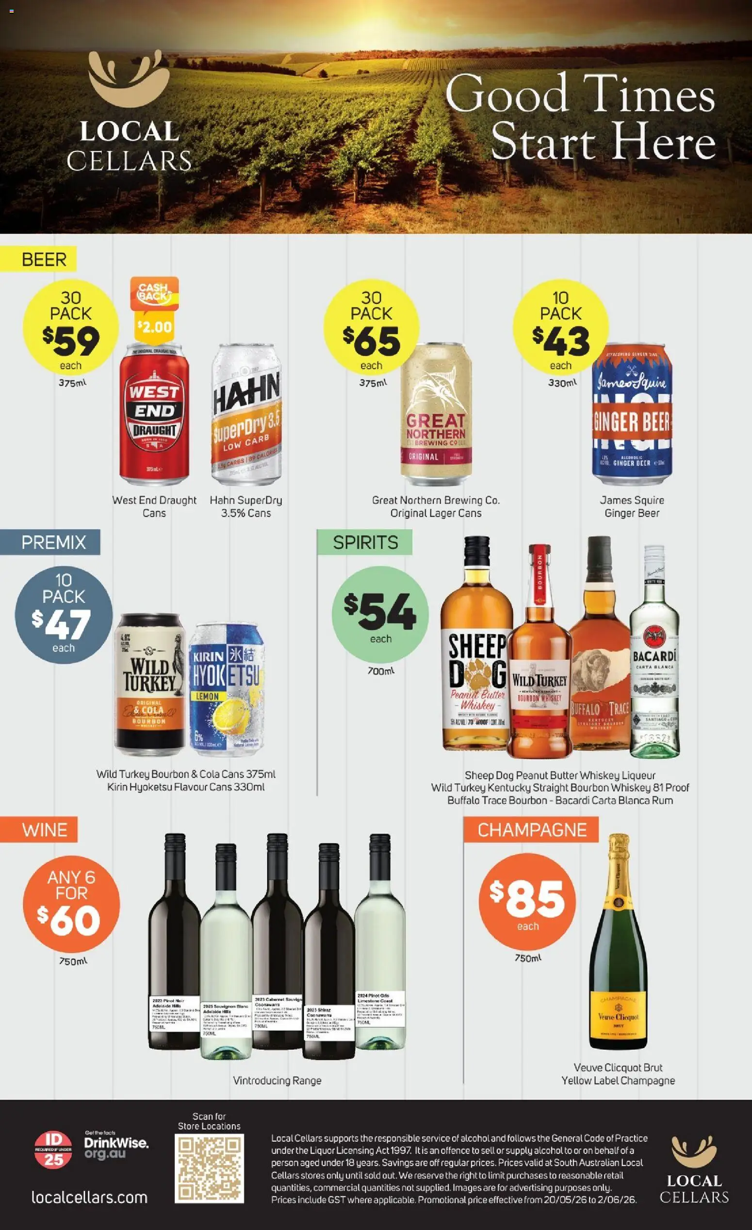 Preview of catalogue Foodland Local Cellars from shop Foodland valid 20/05/2026 - Champagne, Wine, Bourbon, Whiskey, Peanut butter, Lemon, Turkey, Wallet