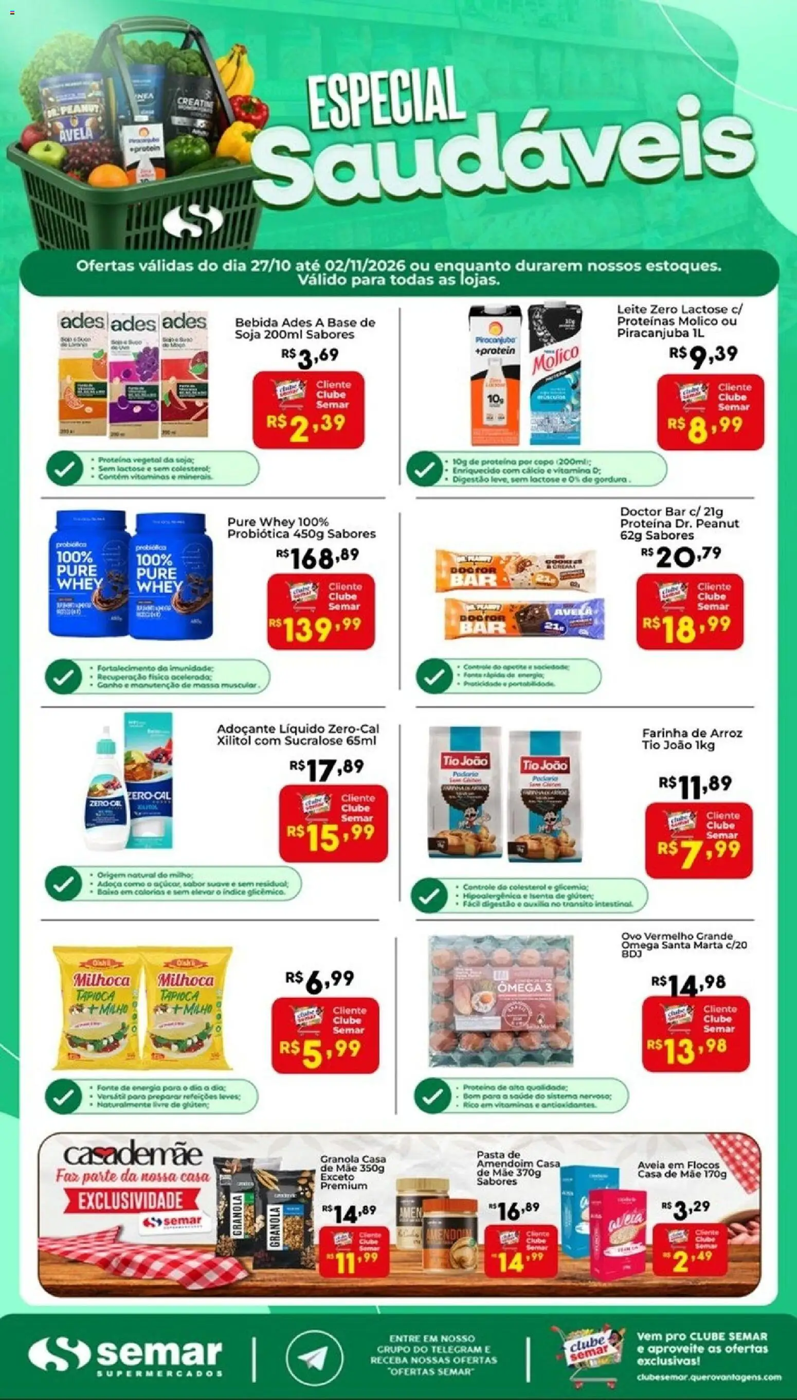 Pré-Visualização do folheto "Semar Supermercado ofertas Especial Saudáveis" da loja Semar Supermercado válido a partir de 27/10/2026