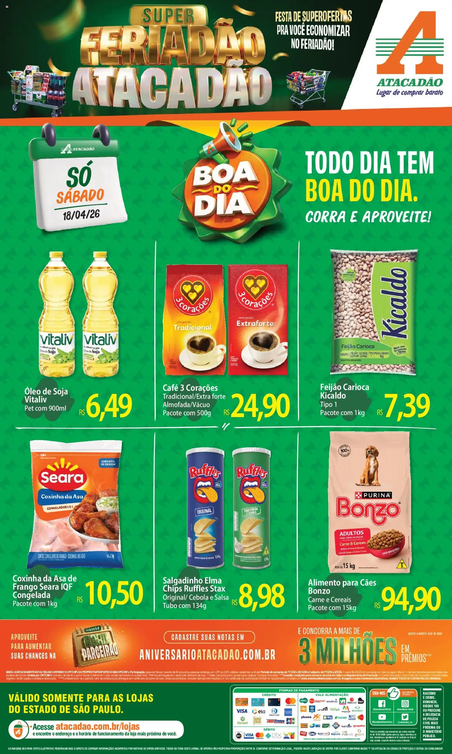 Pré-Visualização do folheto "Atacadão ofertas - SP" da loja Atacadão válido a partir de 18/04/2026 - Óleo, Feijão, Carne, Batata, Frango, Elma Chips, Salsa, Ômega