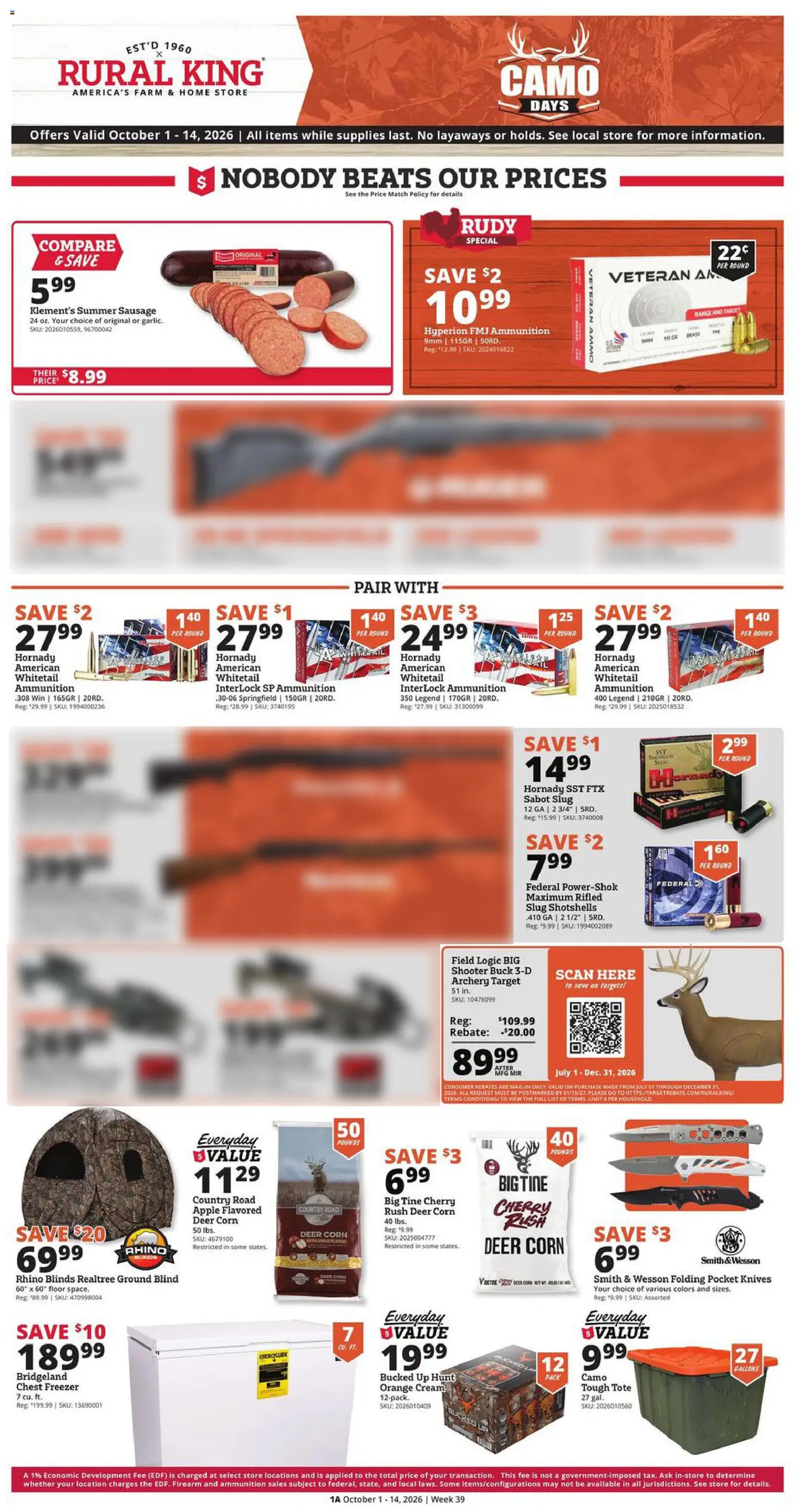 Ad Preview of Rural King Rural King Weekly Ad from 10/01/2026 - Corn, Sausage, Cream, Freezer, Archery, Shotgun, Knives, Ammo