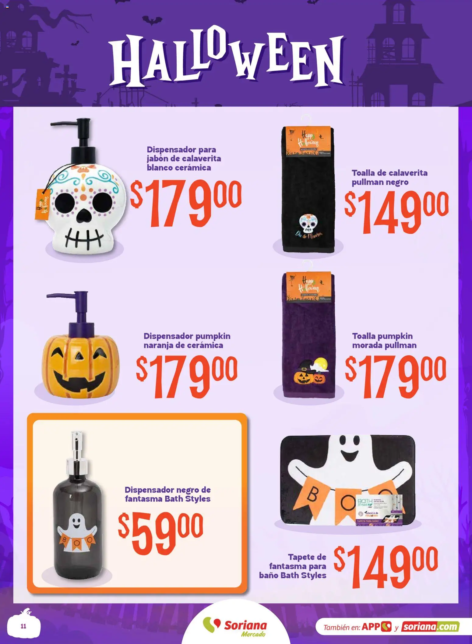 Vista previa las ofertas de la tienda Soriana - Soriana Mercado - Halloween y Día de muertos desde el 01/10/2026 - Baño, Jabón, Toalla, Tapete