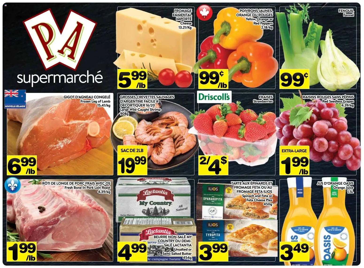 Preview of leaflet Pa Supermarché weekly flyer / circulaire from shop Pa Supermarché is valid from Oct 05, 2026 - Strawberries, Shrimp, Lamb, Pork, Roast, Orange juice, Pork loin, Seedless grapes