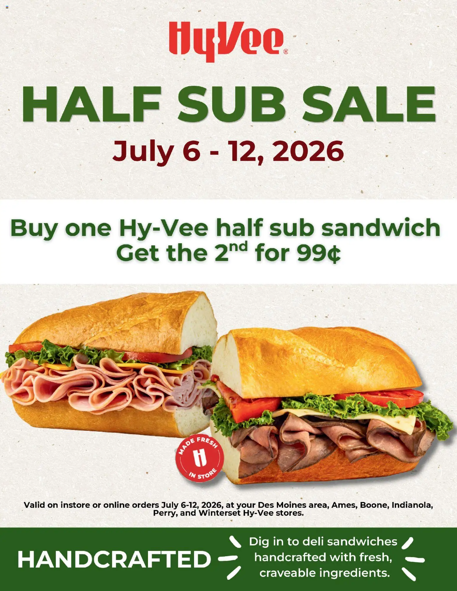 Ad Preview of HyVee HyVee Deli Sub Sandwich Sale from 07/06/2026