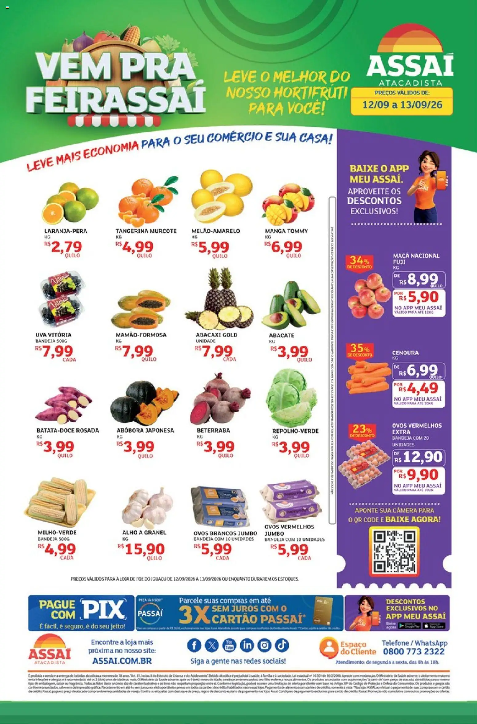 Pré-Visualização do folheto "Assaí Atacadista ofertas - PR" da loja Assaí Atacadista válido a partir de 12/09/2026 - Telefone, Câmera, Uva, Abóbora, Abacate, Cenoura, Bandeja, Alho