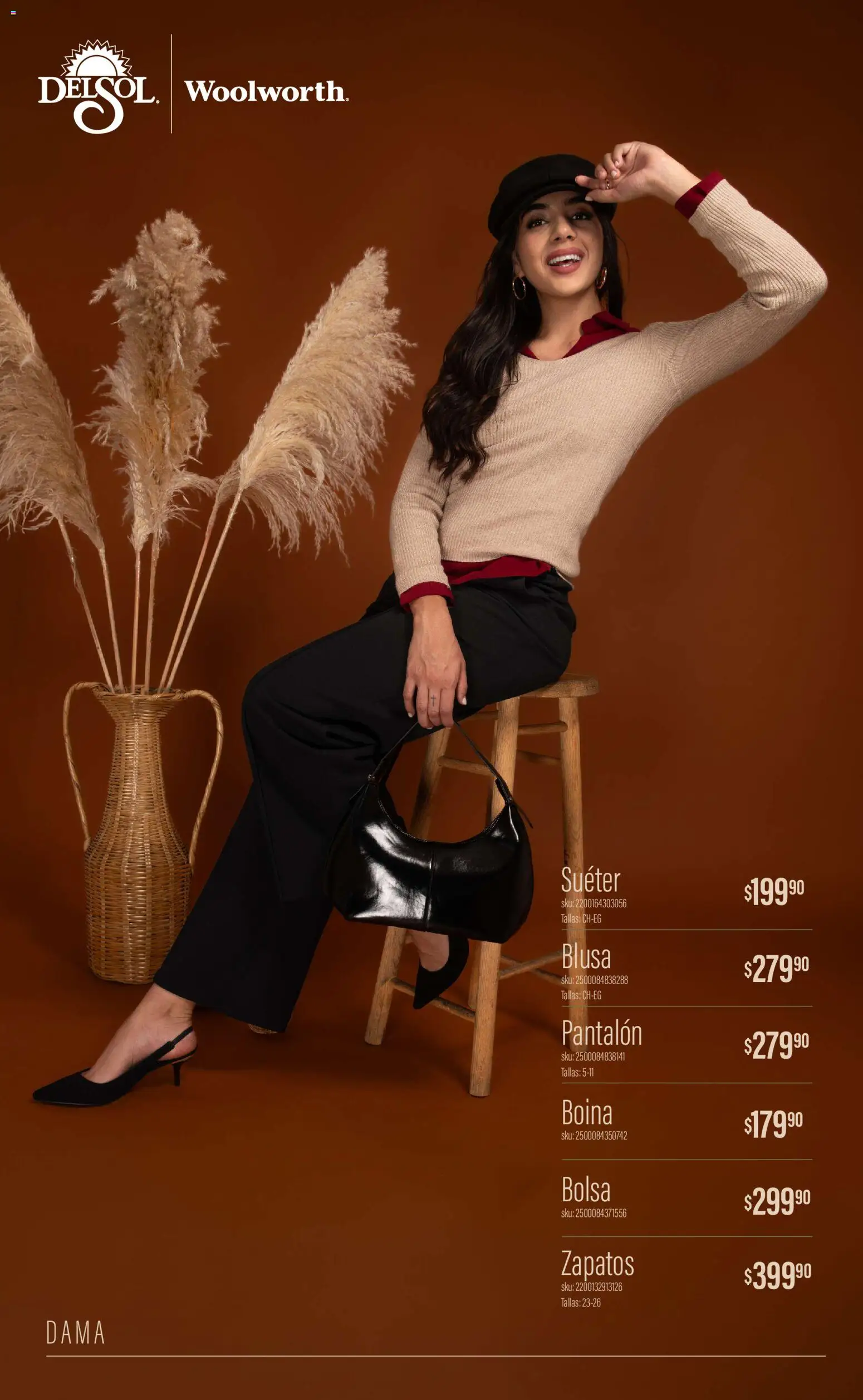 Vista previa las ofertas de la tienda Del Sol y Woolworth - Del Sol y Woolworth catálogo Luce el Otoño desde el 01/10/2026 - Zapatos, Bolsa, Blusa, Suéter, Boina