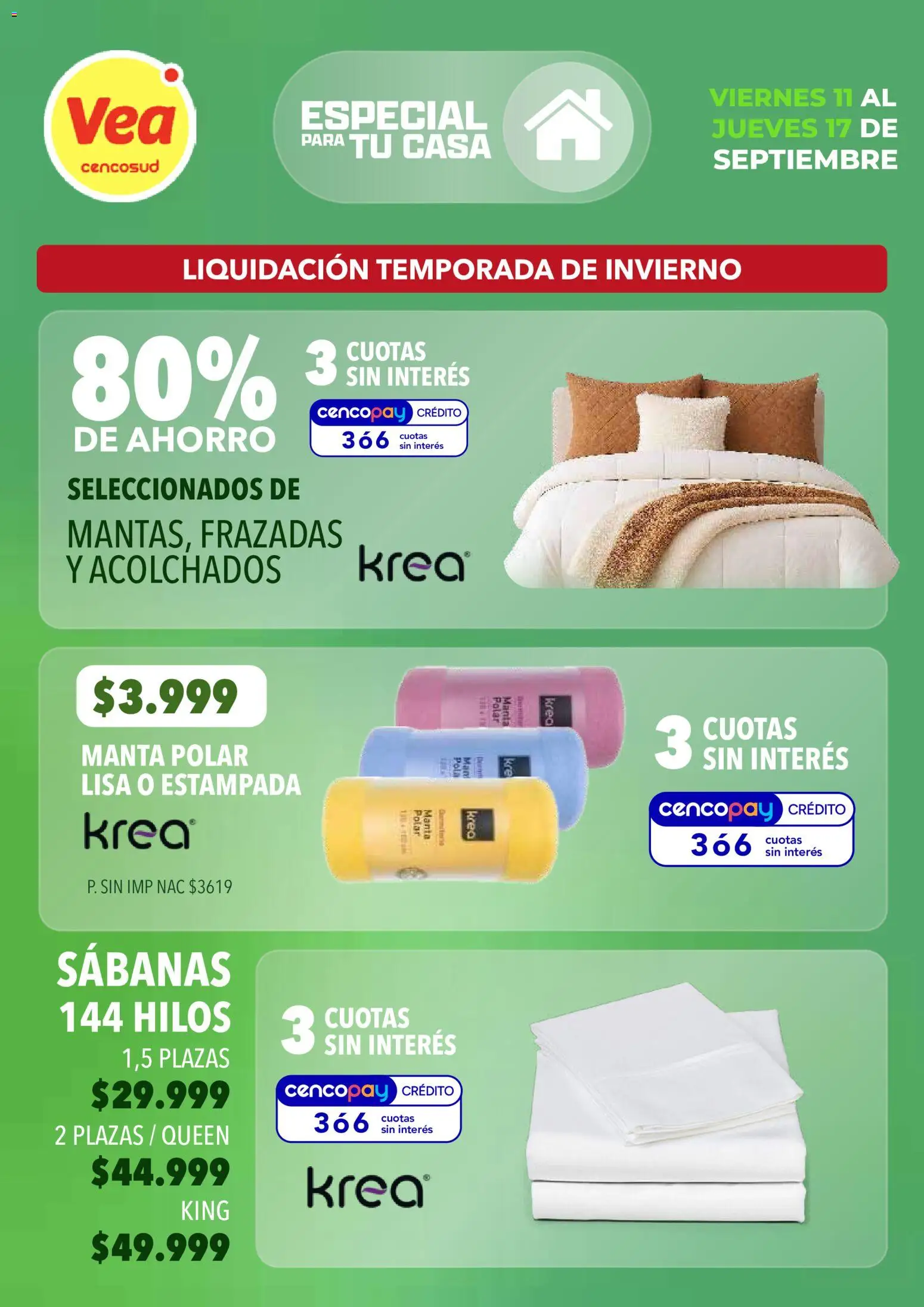 Vista previa del folleto de la tienda Vea válido desde el 11/09/2026 - Sabanas, Manta