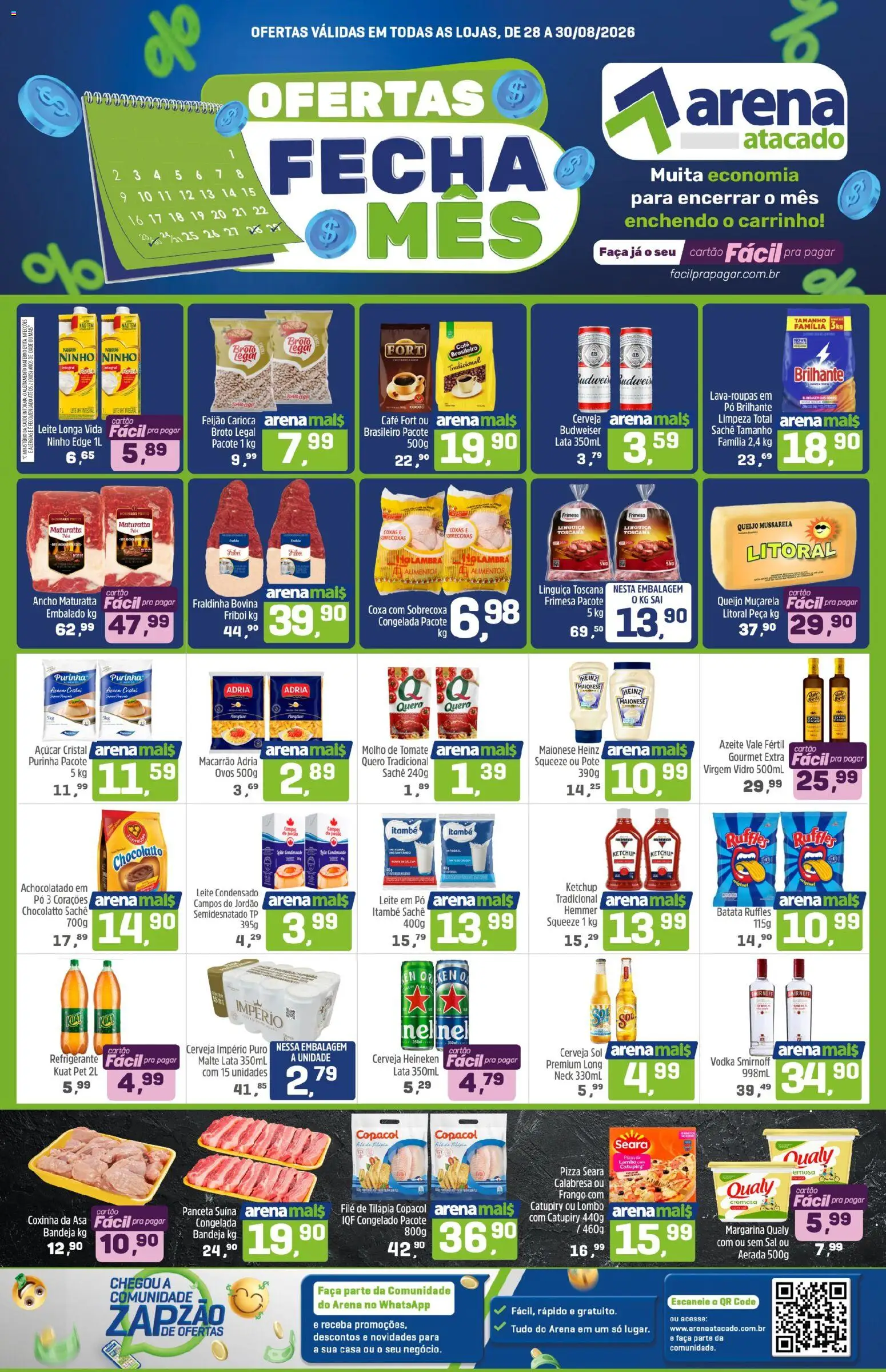 Pré-Visualização do folheto "Arena Atacado - Ofertas da semana" da loja Arena Atacado válido a partir de 28/08/2026 - Leite condensado, Sal, Catupiry, Ketchup, Alimentos, Pó, Achocolatado, Ancho Maturatta