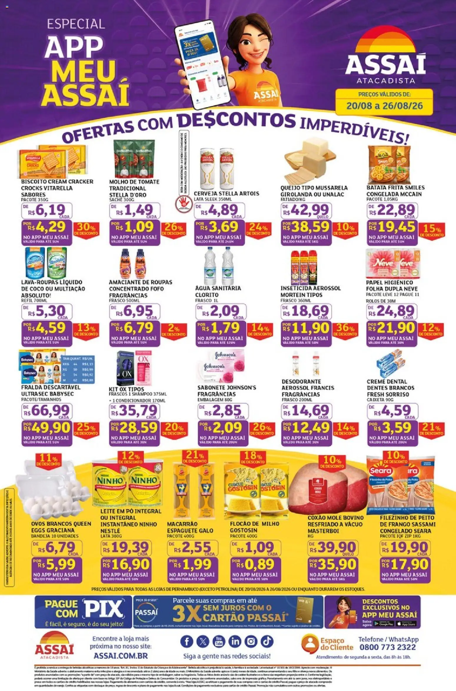 Pré-Visualização do folheto "Assaí Atacadista ofertas - PE" da loja Assaí Atacadista válido a partir de 20/08/2026 - Telefone, Shampoo, Cerveja, Ovos, Batata, Frango, Milho, Inseticida