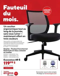 Preview of leaflet Staples circulaire - Fauteuil du mois from shop Staples is valid from Aug 05, 2026