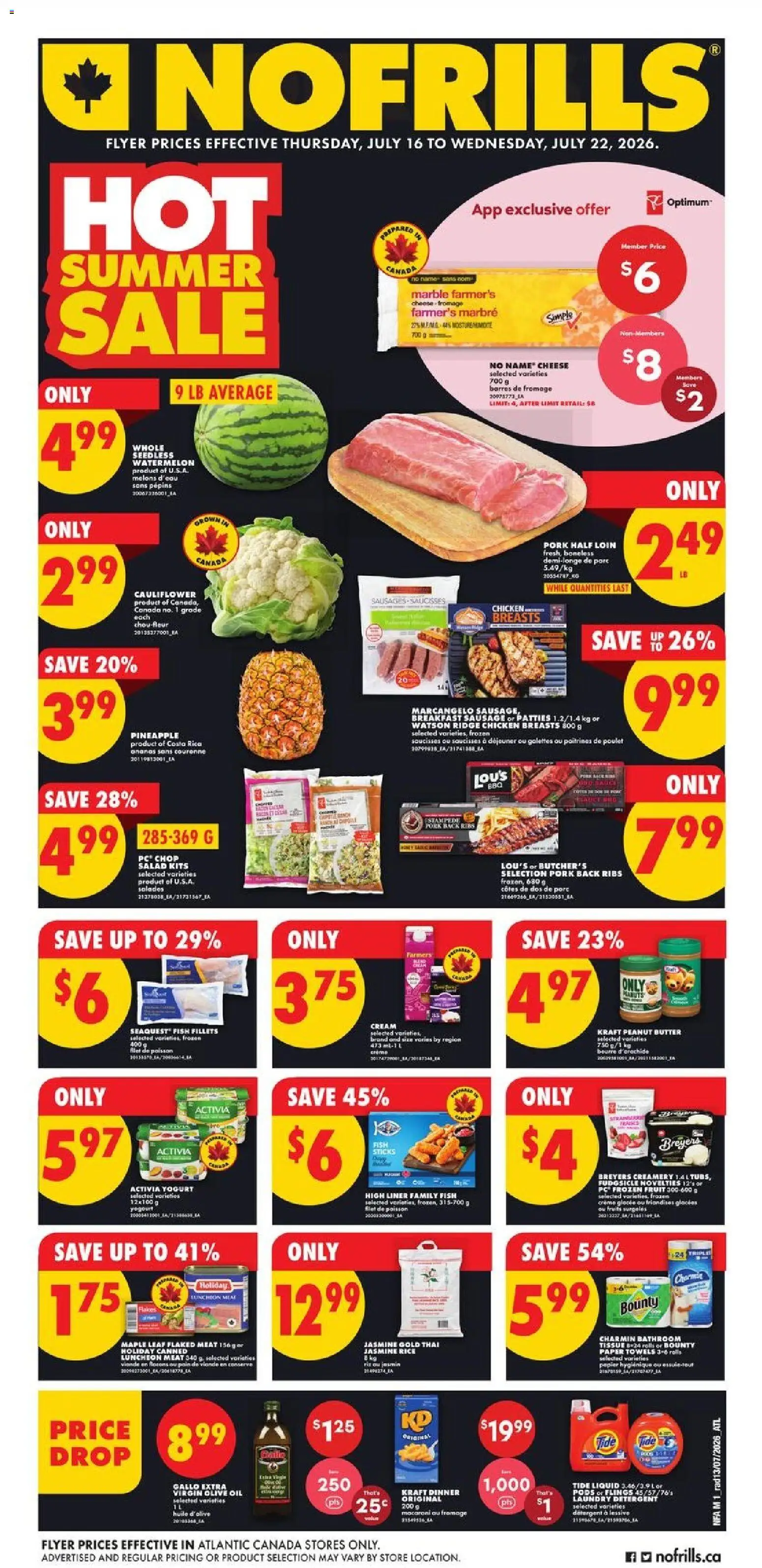Preview of leaflet No Frills weekly flyer - NS from shop No Frills is valid from Jul 16, 2026 - Rice, Sausages, Sausage, Peanut butter, Jasmine rice, Paper towels, Frozen fruit, Seedless watermelon