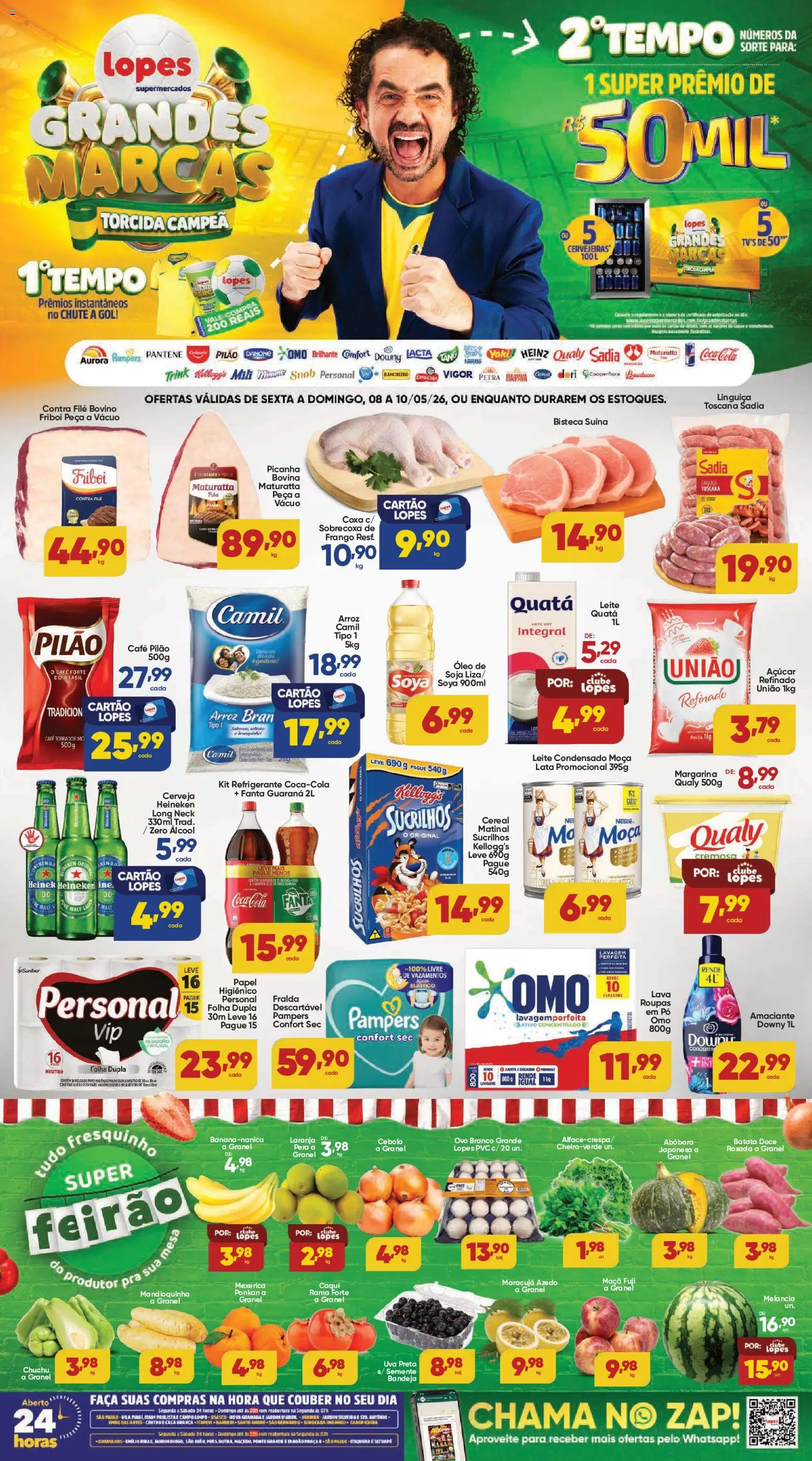 Pré-Visualização do folheto "Lopes Supermercados - Ofertas da semana" da loja Lopes Supermercados válido a partir de 08/05/2026 - Abóbora, Álcool, Pera, Pampers, Cebola, Margarina, Fanta, Radler