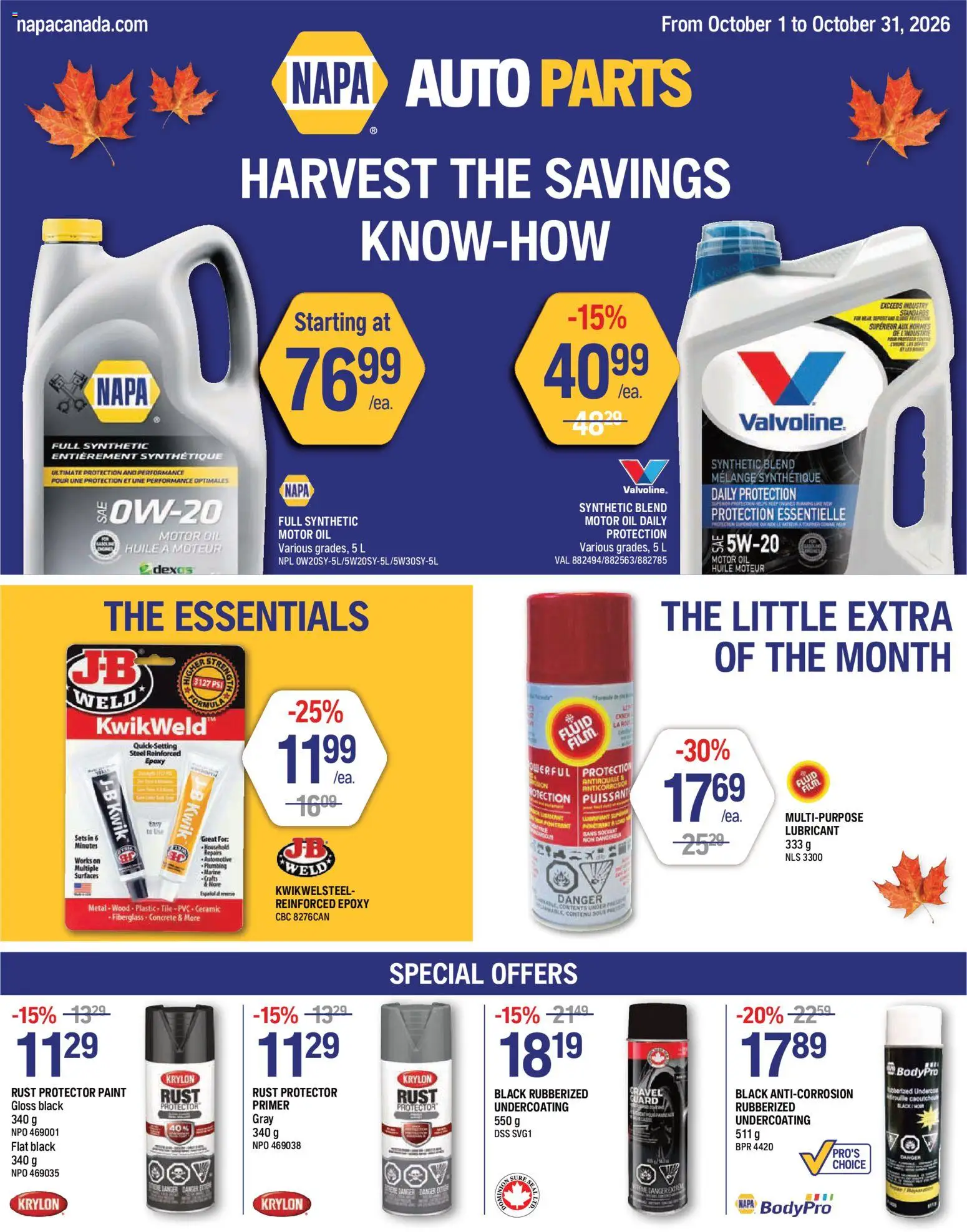 Preview of leaflet NAPA Auto Parts weekly flyer from shop NAPA Auto Parts is valid from Oct 01, 2026 - Oil, Lubricant