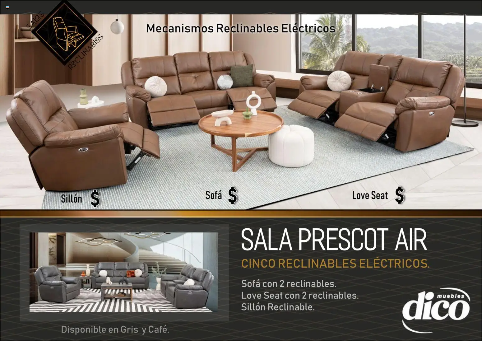 Vista previa las ofertas de la tienda Muebles Dico - Catálogo Salas reclinables desde el 01/01/2026 - Sillón, Sala, Sofá