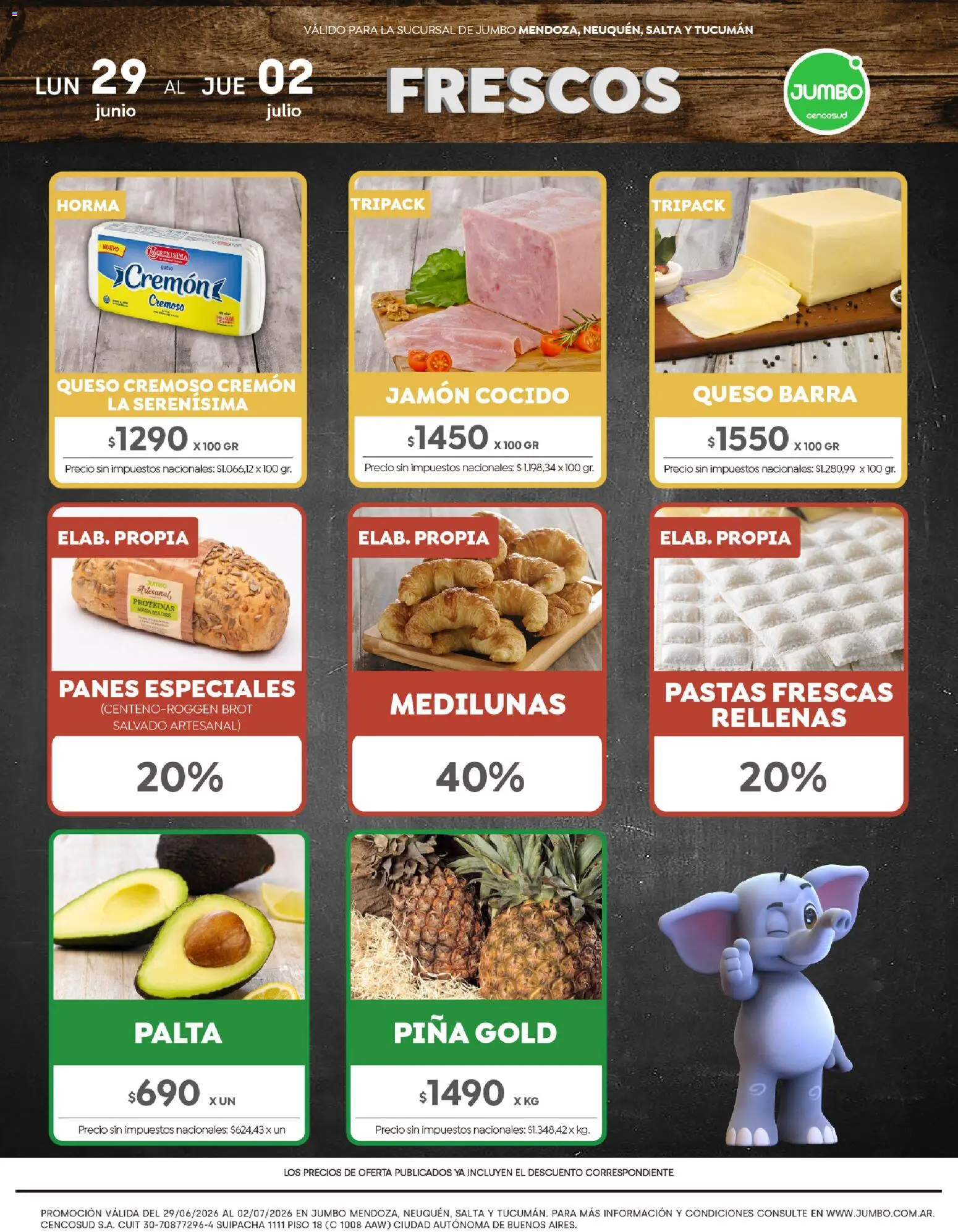 Vista previa del folleto de la tienda Jumbo válido desde el 29/06/2026 - Queso, Palta, Masa, Piña, Jamón cocido, Jamón
