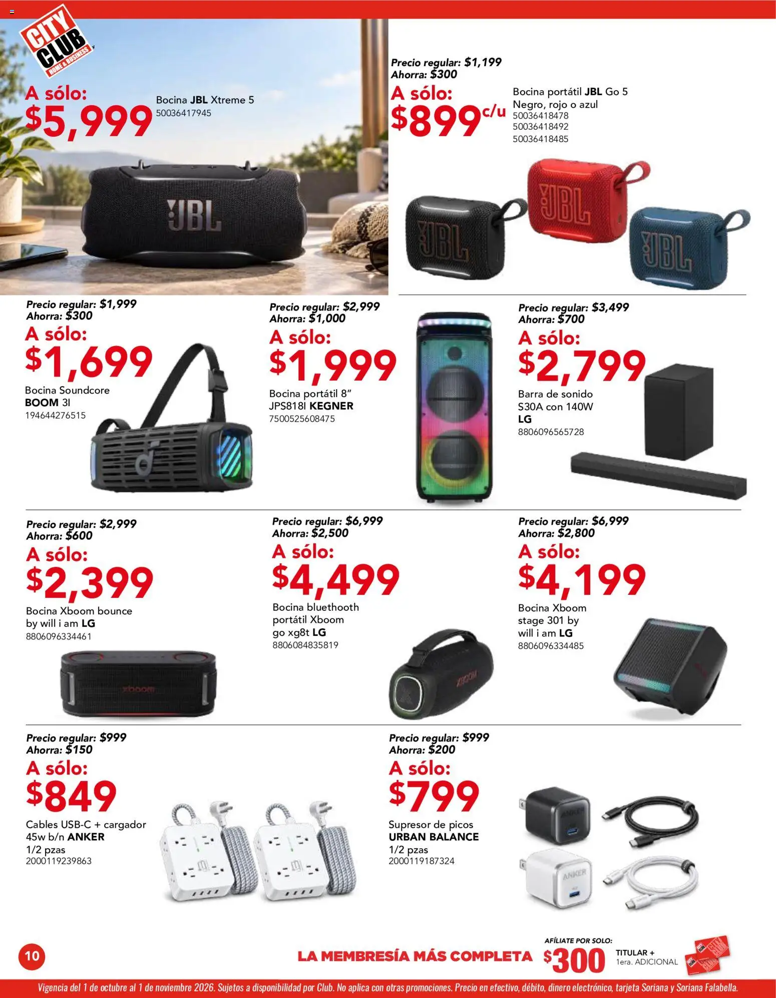 Vista previa las ofertas de la tienda City Club - City Club catálogo desde el 01/10/2026 - Bocina, Barra de sonido, Barra, Cargador