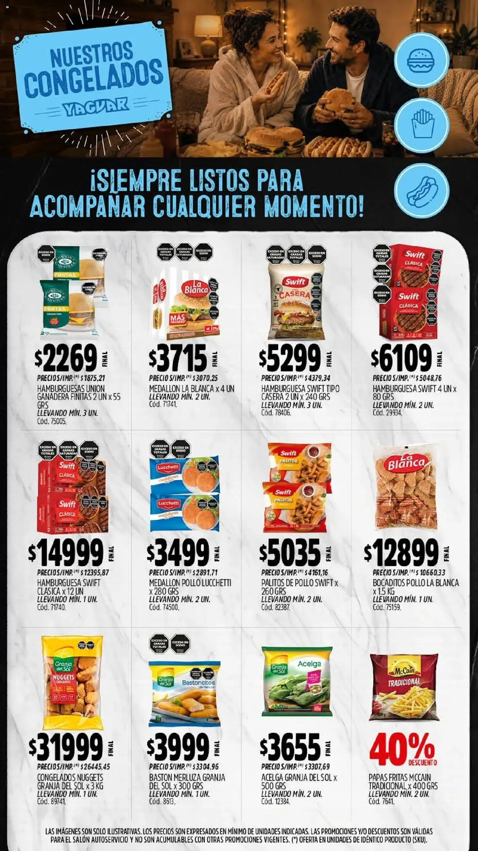 Vista previa del folleto de la tienda Yaguar válido desde el 28/09/2026 - Hamburguesa, Papas, Pollo, Papas fritas, Acelga