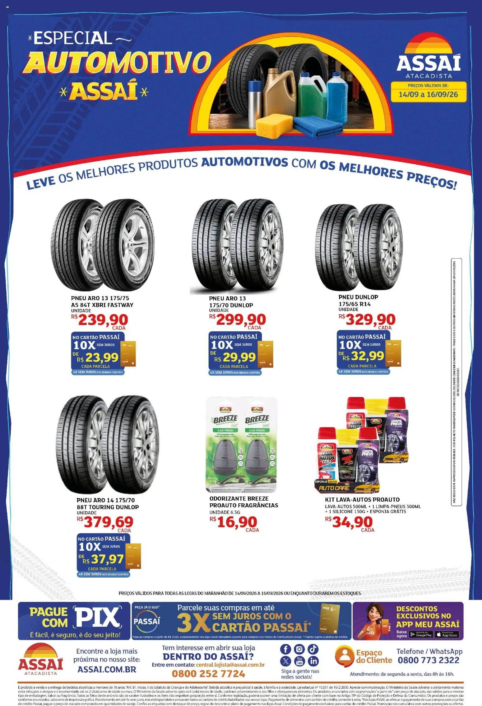 Pré-Visualização do folheto "Assaí Atacadista ofertas - MA" da loja Assaí Atacadista válido a partir de 14/09/2026 - Telefone, Pneu, Bebidas, Pneus, Bebida, Alimentos, Cera, Esponja