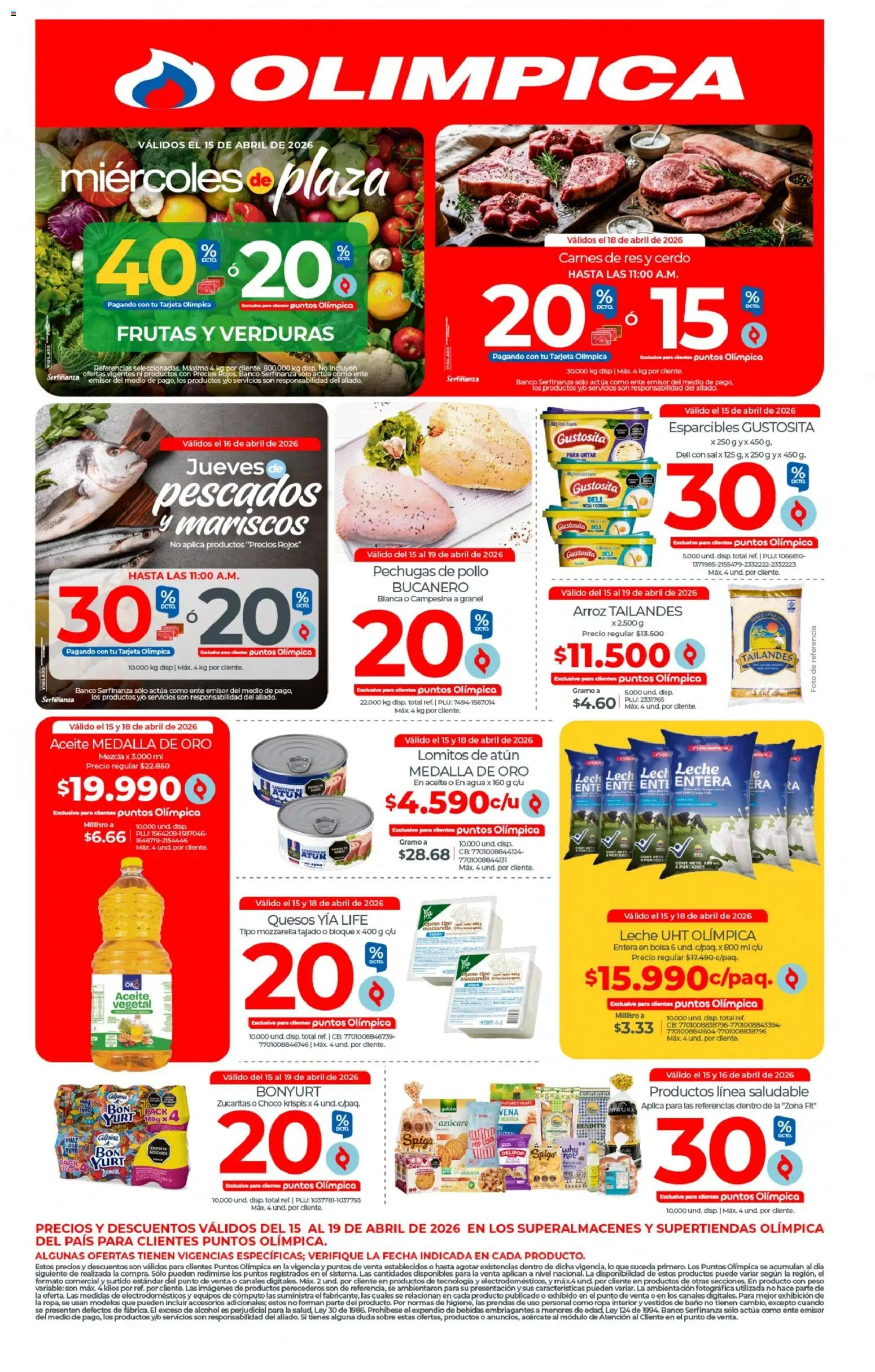  Vista previa del prospecto Olímpica catálogo del almacen Olímpica válida del 15/04/2026 al 19/04/2026 - Agua, Pollo, Cocina, Ropa, Cerdo, Queso, Sal, Aceite vegetal