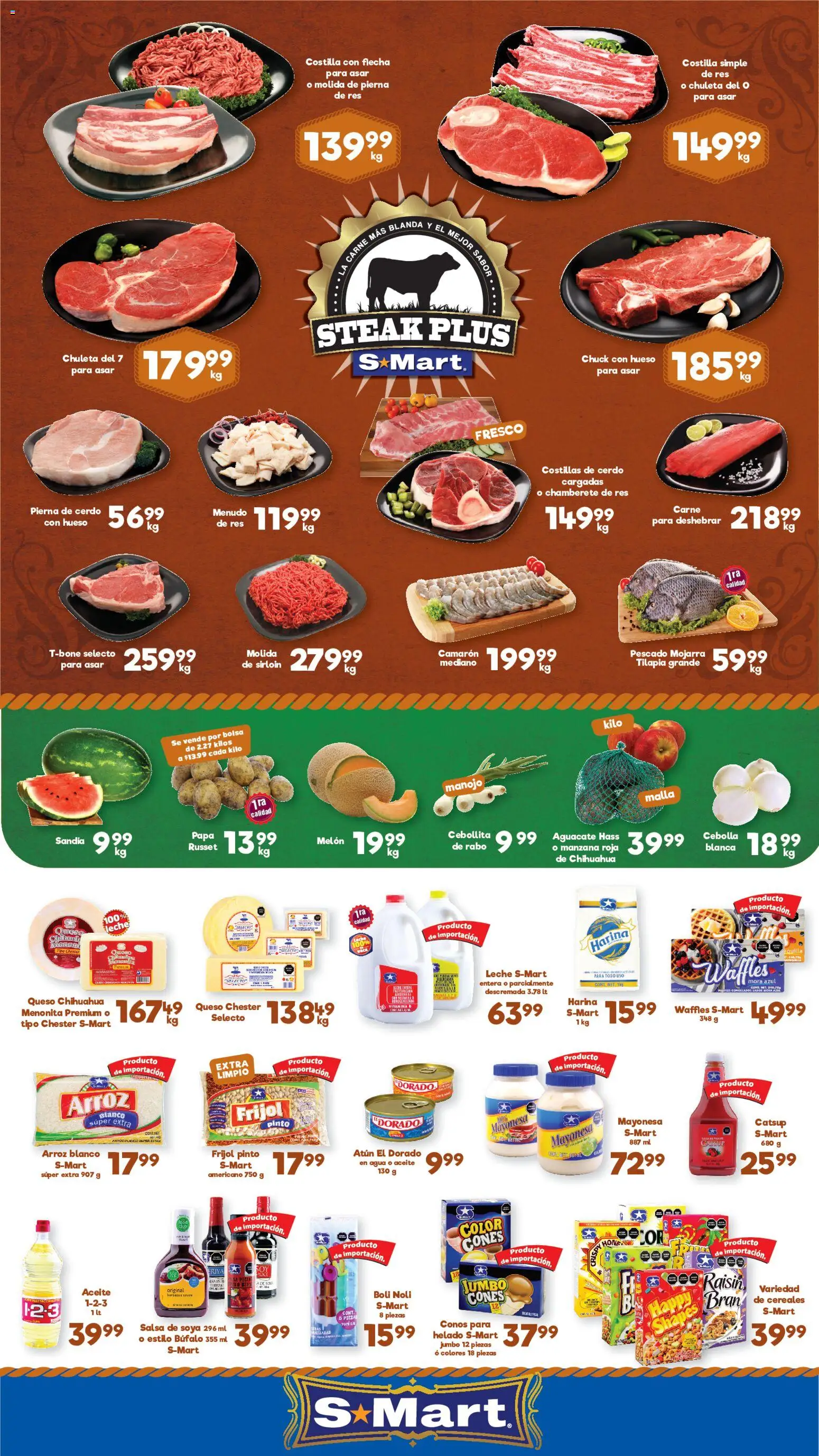 Vista previa las ofertas de la tienda S-Mart - S-Mart folleto Chihuahua desde el 05/06/2026 - Plátano, Uva, Catsup, Aceite, Atún, Tilapia, Res, Filete