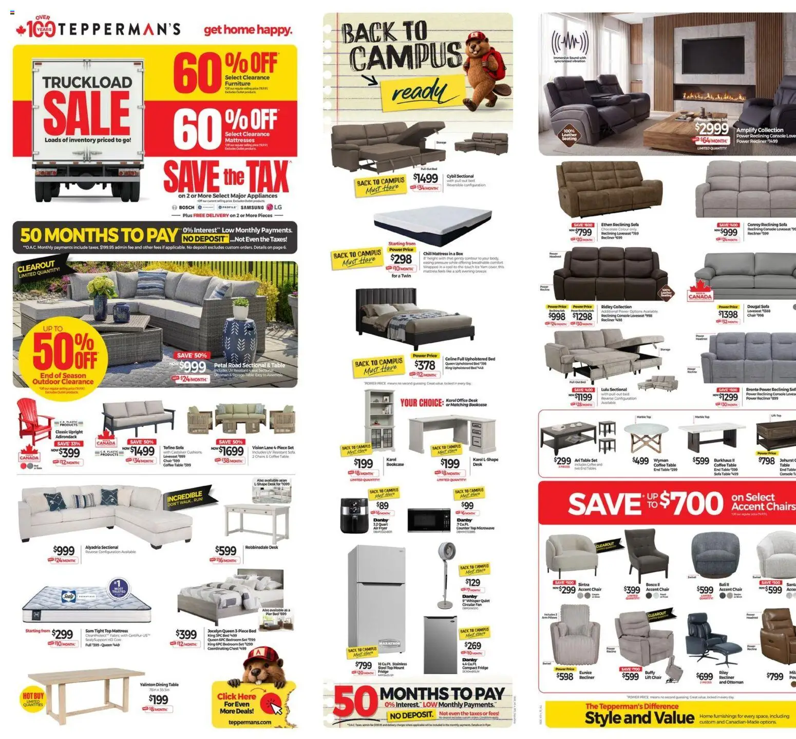 Preview of leaflet Tepperman's outlet from shop Tepperman's is valid from Aug 14, 2026 - Coffee, Mattress, Sofa, Ice, Fan, Chair, Office desk, Fryer
