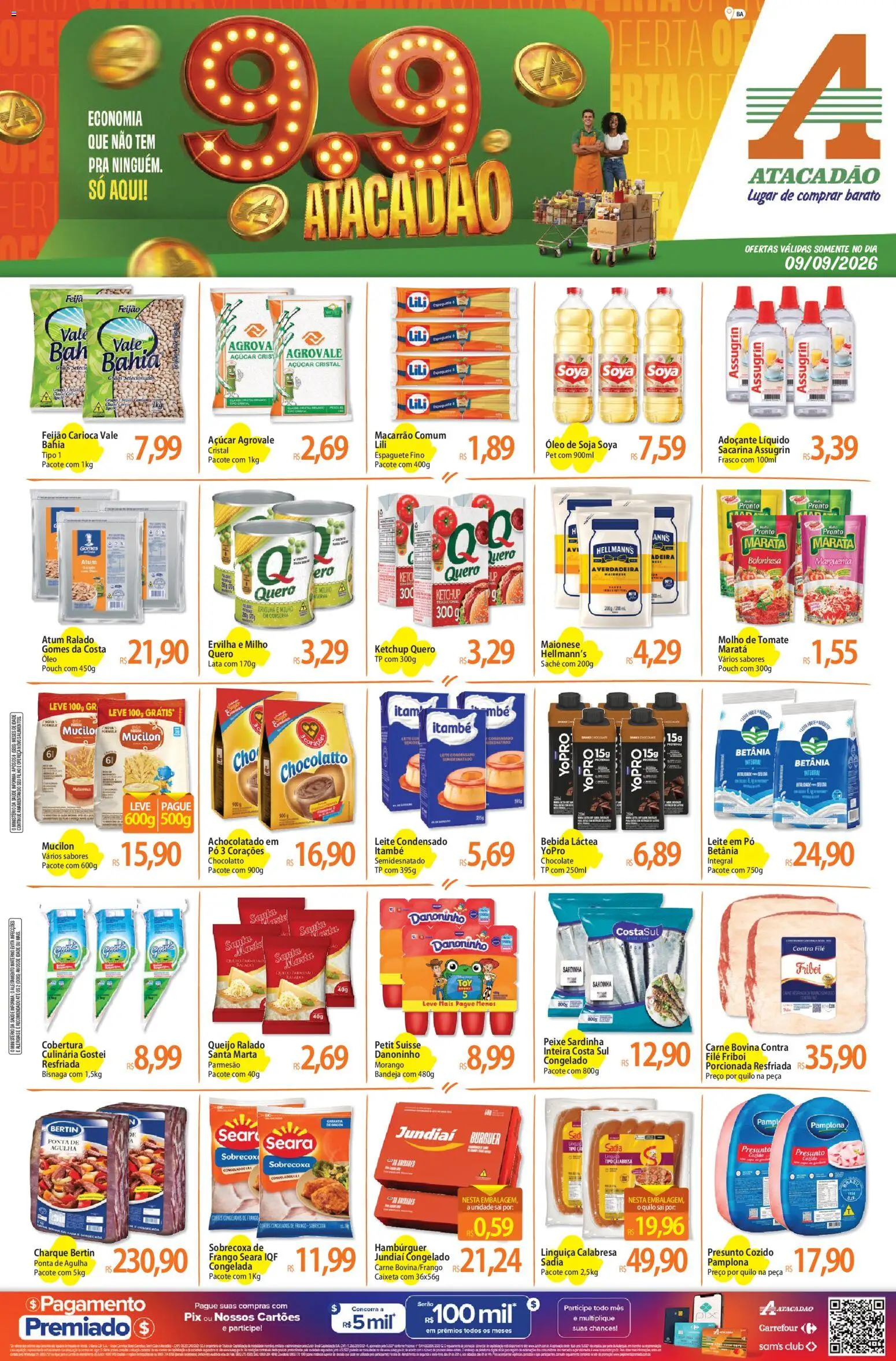 Pré-Visualização do folheto "Atacadão ofertas - BA" da loja Atacadão válido a partir de 09/09/2026 - Chocolate, Óleo, Feijão, Molho de tomate, Linguiça, Ervilha, Achocolatado, Gomes da costa