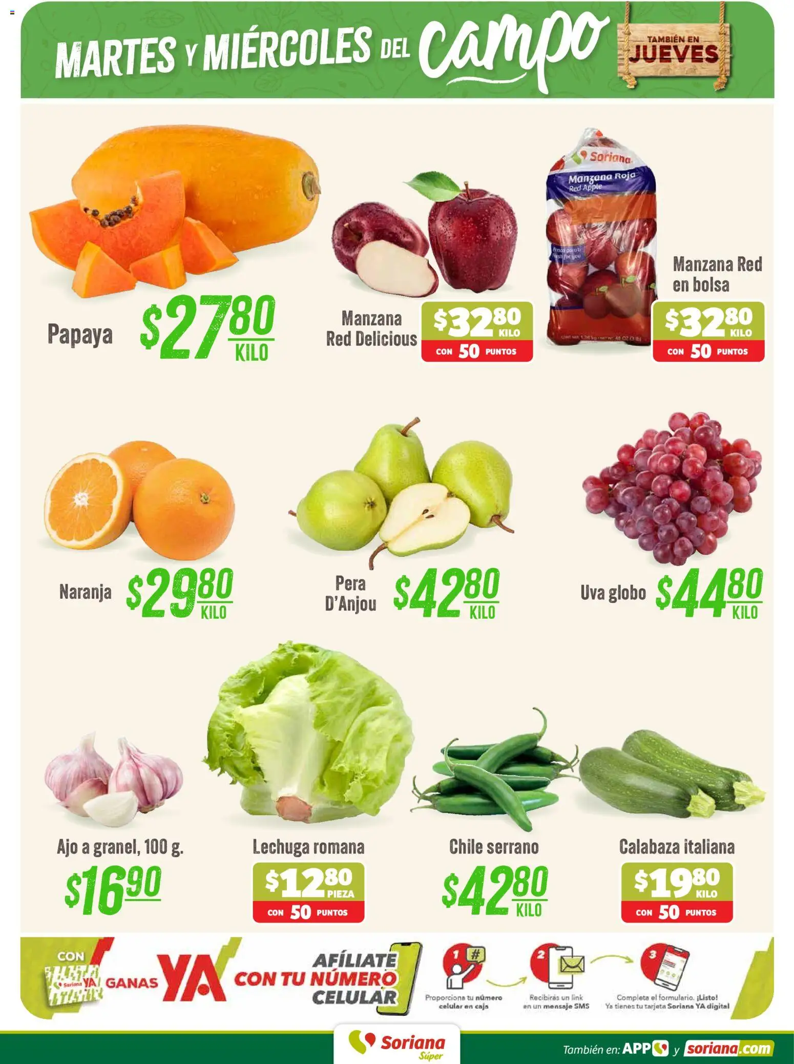 Vista previa las ofertas de la tienda Soriana - Soriana Martes y Miércoles del Campo Súper: Juárez desde el 11/08/2026 