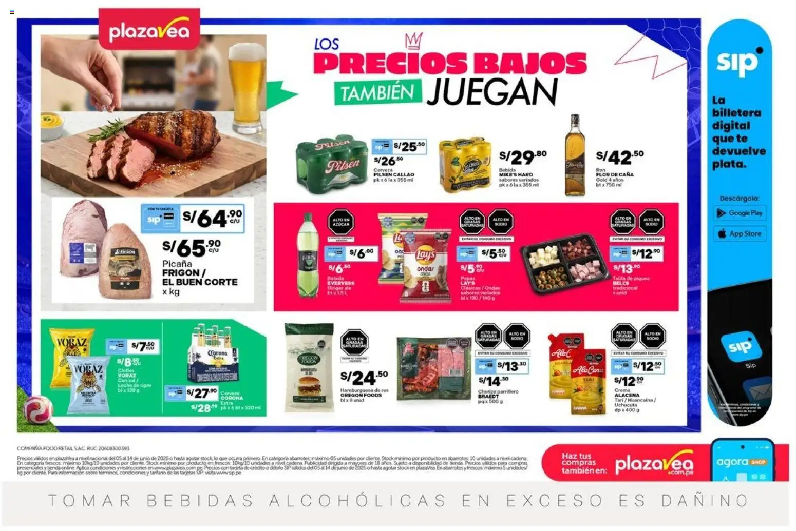 Vista previa de Catálogo Plaza Vea - AVISO ARRANCÓ FÚTBOL de la tienda Plaza Vea válido desde 05/06/2026 - Papas, Hamburguesa, Té, Leche, Sal, Cobre, Billetera, Bebidas
