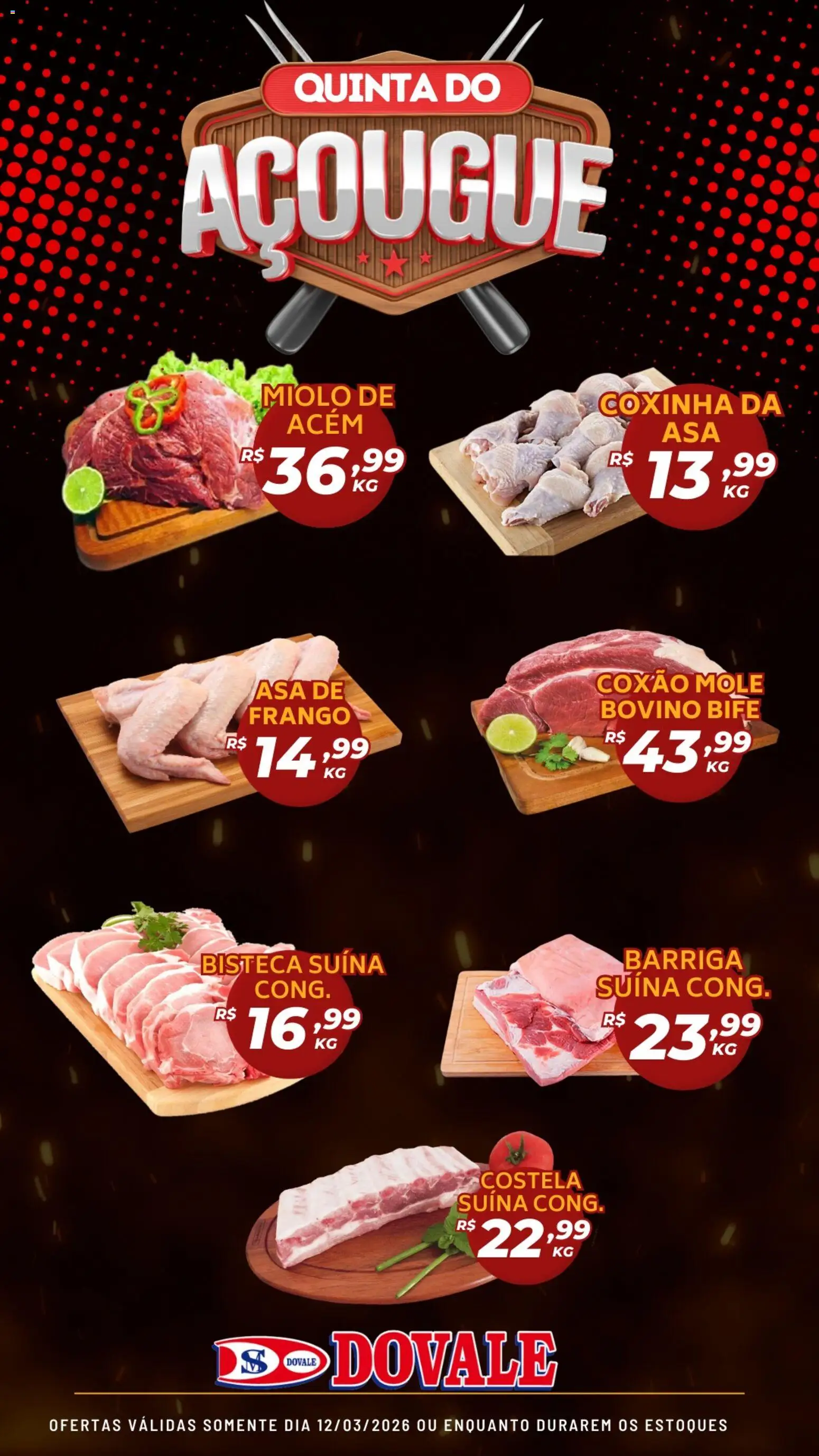 Pré-Visualização do folheto "Dovale ofertas do Açougue" da loja Dovale válido a partir de 12/03/2026 - Frango, Acém, Coxão mole