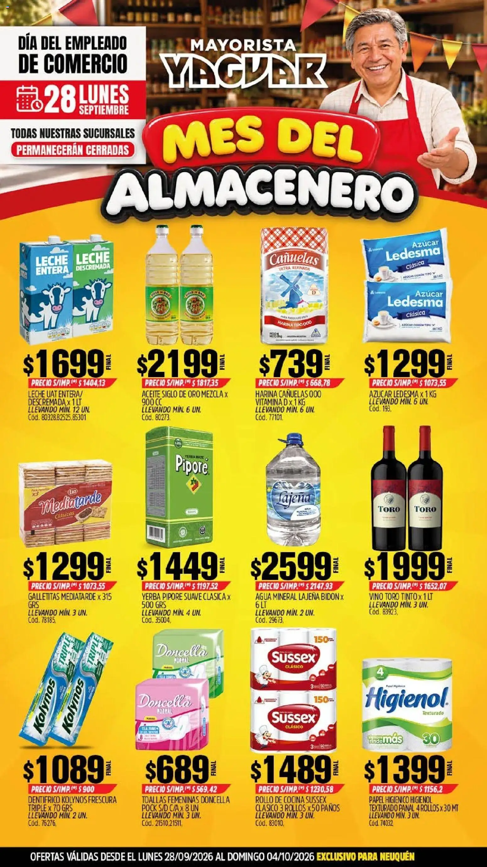 Vista previa del folleto de la tienda Yaguar válido desde el 28/09/2026 - Agua, Yerba, Galletitas, Azucar, Aceite, Harina, Leche, Bidón
