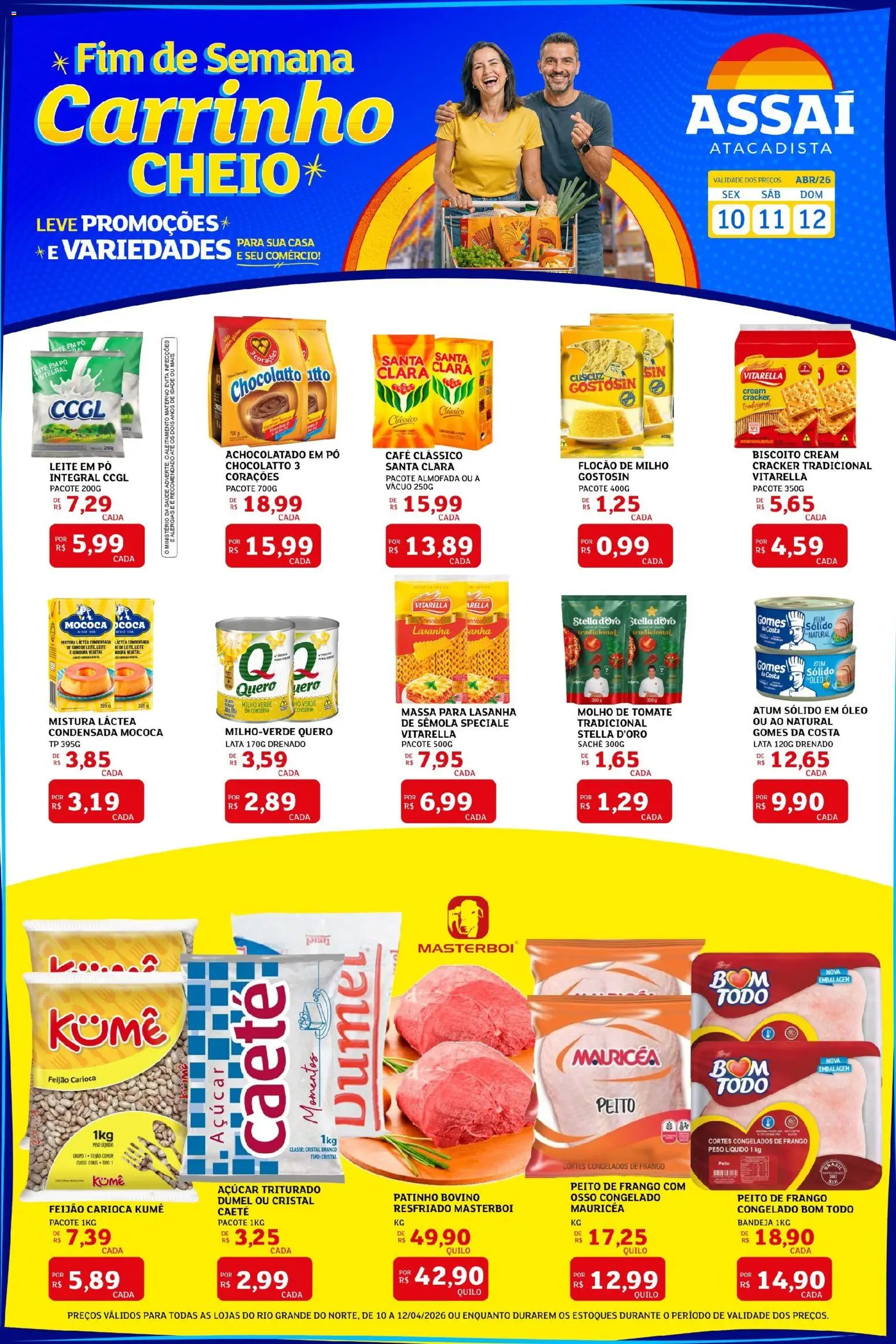 Pré-Visualização do folheto "Assaí Atacadista ofertas - RN" da loja Assaí Atacadista válido a partir de 10/04/2026 - Café, Feijão, Tomate, Massa, Açúcar, Leite em pó, Pó, Milho verde