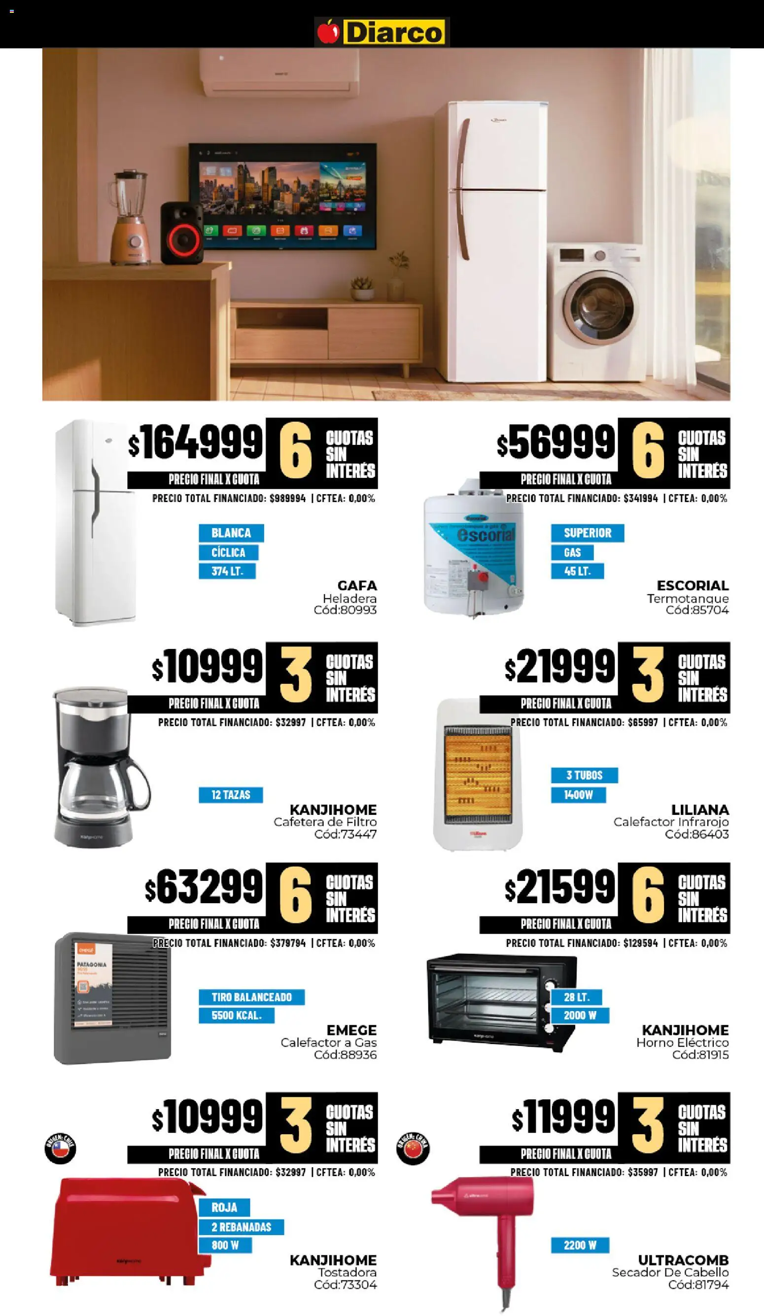 Vista previa del folleto de la tienda Diarco válido desde el 17/08/2026 - Heladera, Horno eléctrico, Cafetera, Termotanque, Tostadora, Horno, Calefactor, Secador de cabello