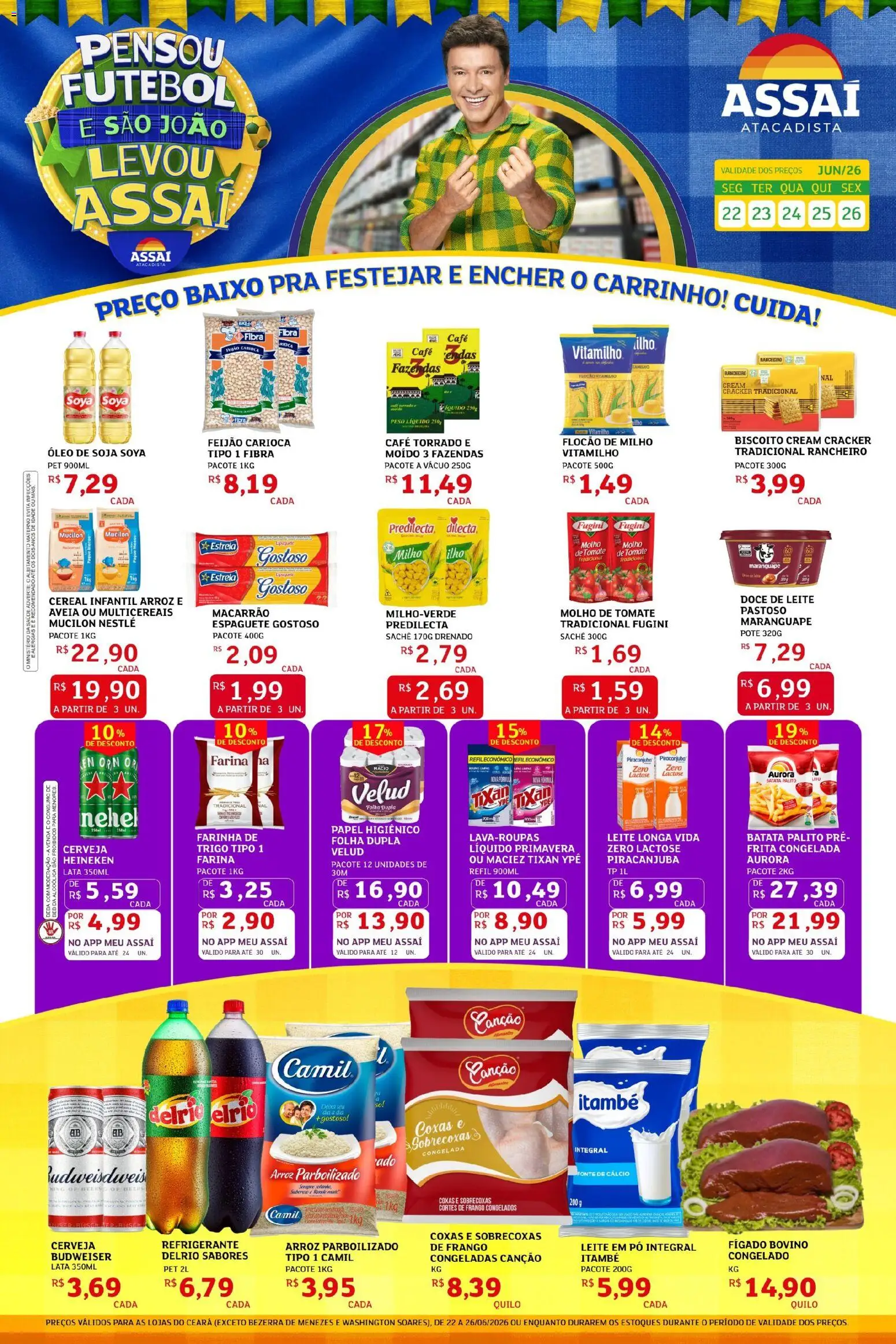 Pré-Visualização do folheto "Assaí Atacadista ofertas - CE" da loja Assaí Atacadista válido a partir de 22/06/2026 - Café, Doce de leite, Carrinho, Batata, Soja, Tomate, Pó, Cream cracker