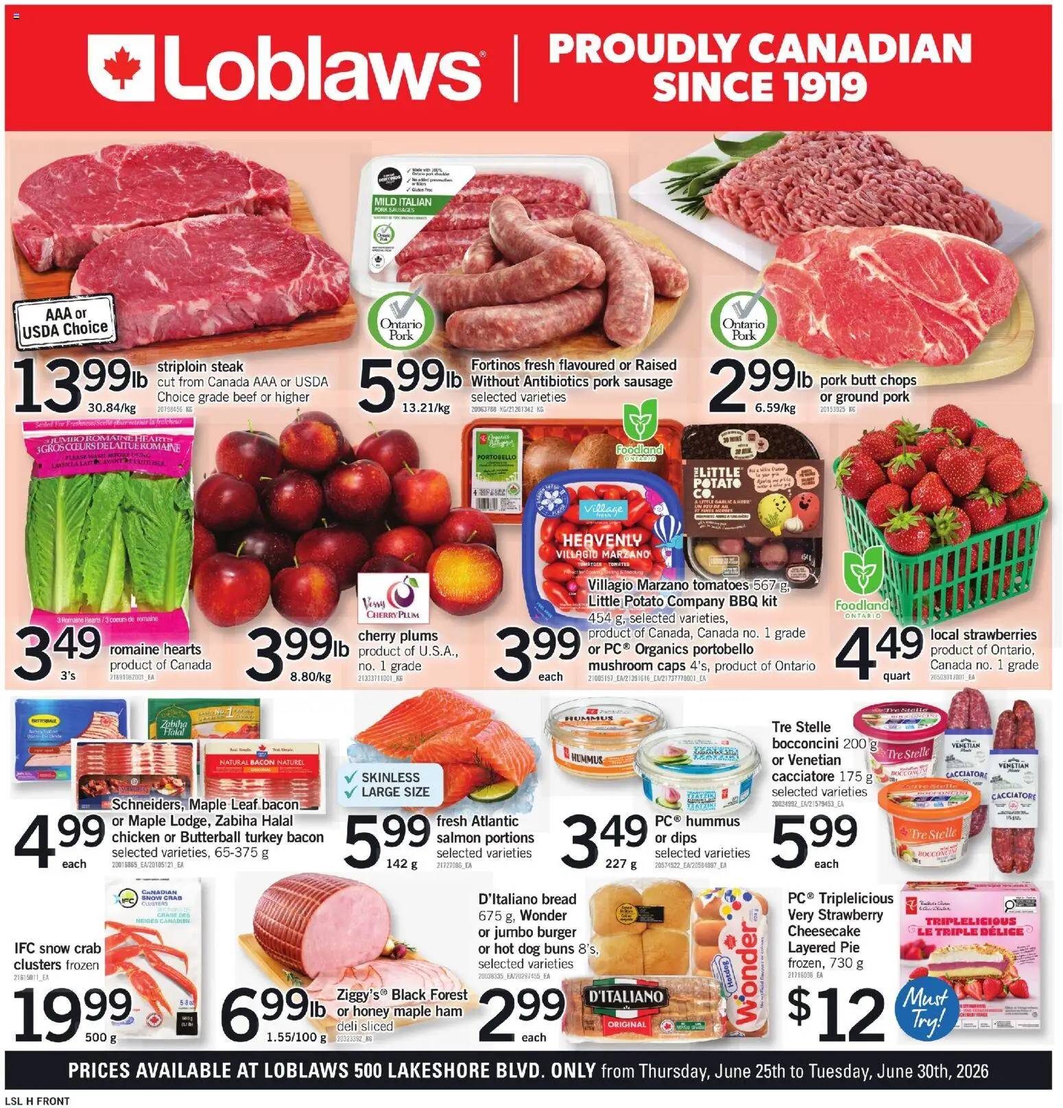 Preview of leaflet Weekly Flyer - ON from shop Loblaws is valid from Jun 25, 2026 - Turkey, Bread, Strawberries, Bacon, Sausages, Plums, Ham, Pork