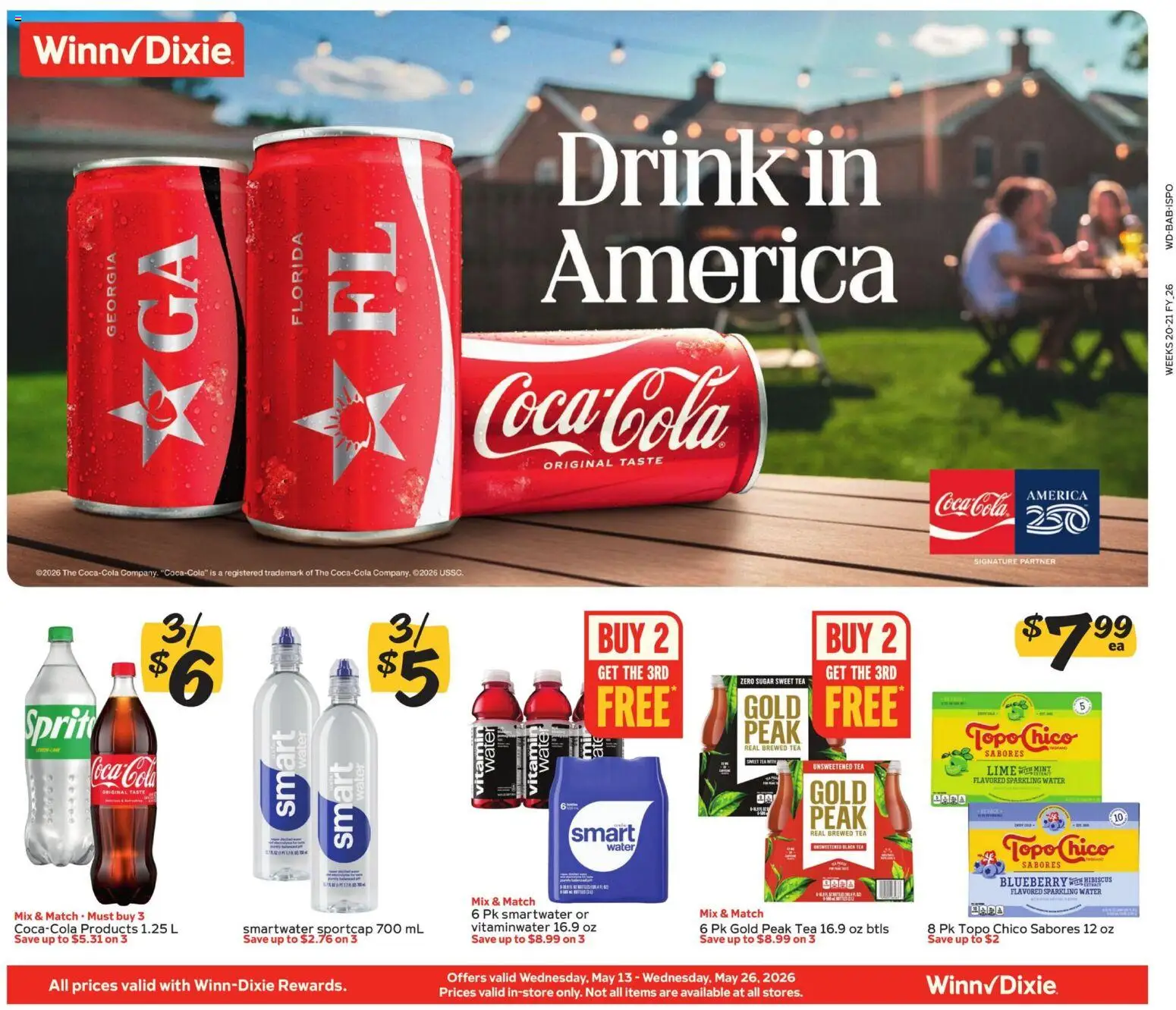 Ad Preview of Winn Dixie Winn Dixie In-Store Flyer from 05/13/2026 - Water, Tea, Sugar, Sprite, Lime