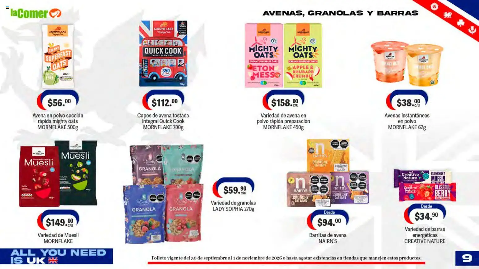 Vista previa las ofertas de la tienda La Comer - La Comer folleto desde el 30/09/2026 - Avena, Polvo, Muesli, Copos de avena