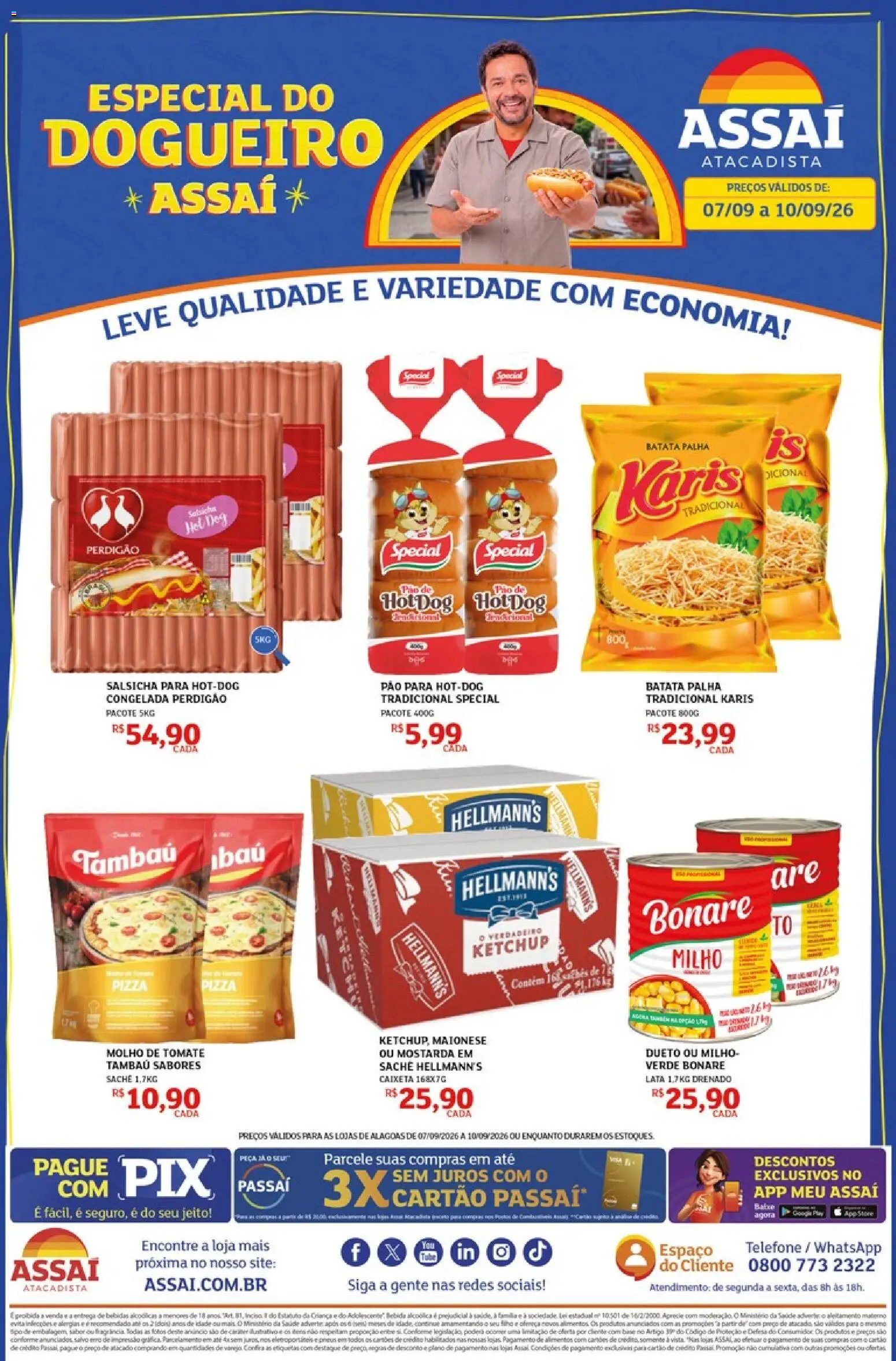 Pré-Visualização do folheto "Assaí Atacadista ofertas - AL" da loja Assaí Atacadista válido a partir de 07/09/2026 - Pizza, Bebidas, Batata, Tomate, Ketchup, Milho, Molho de tomate, Mostarda