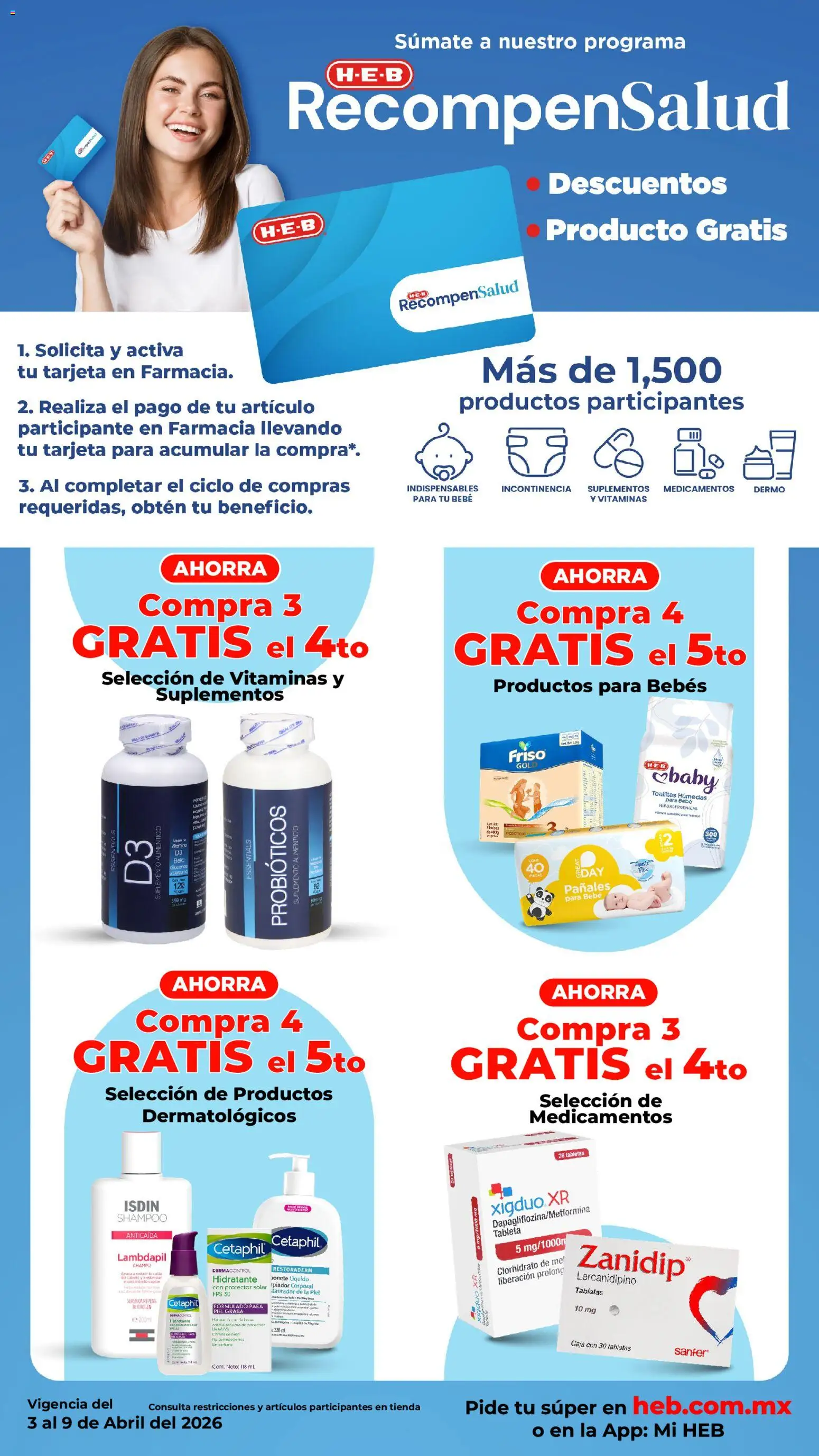 Vista previa las ofertas de la tienda H-E-B - H-E-B folleto desde el 03/04/2026 - Probióticos, Shampoo, Protector solar, Toallitas húmedas, Caja, Pañales, Tableta, Champú