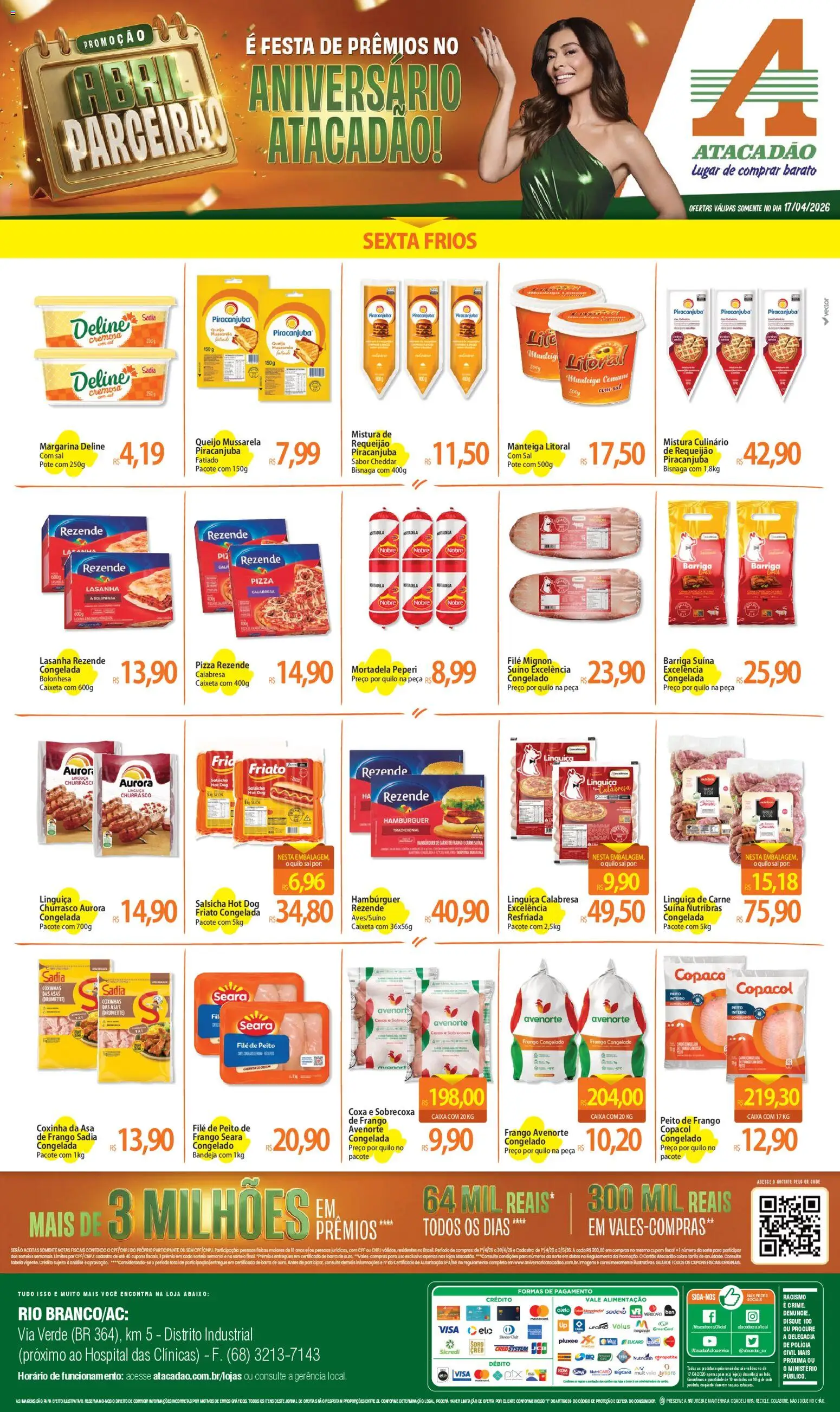 Pré-Visualização do folheto "Atacadão ofertas - AC" da loja Atacadão válido a partir de 17/04/2026 - Caixa, Pizza, Queijo, Mortadela, Bandeja, Margarina, Asa de frango, Carne de frango