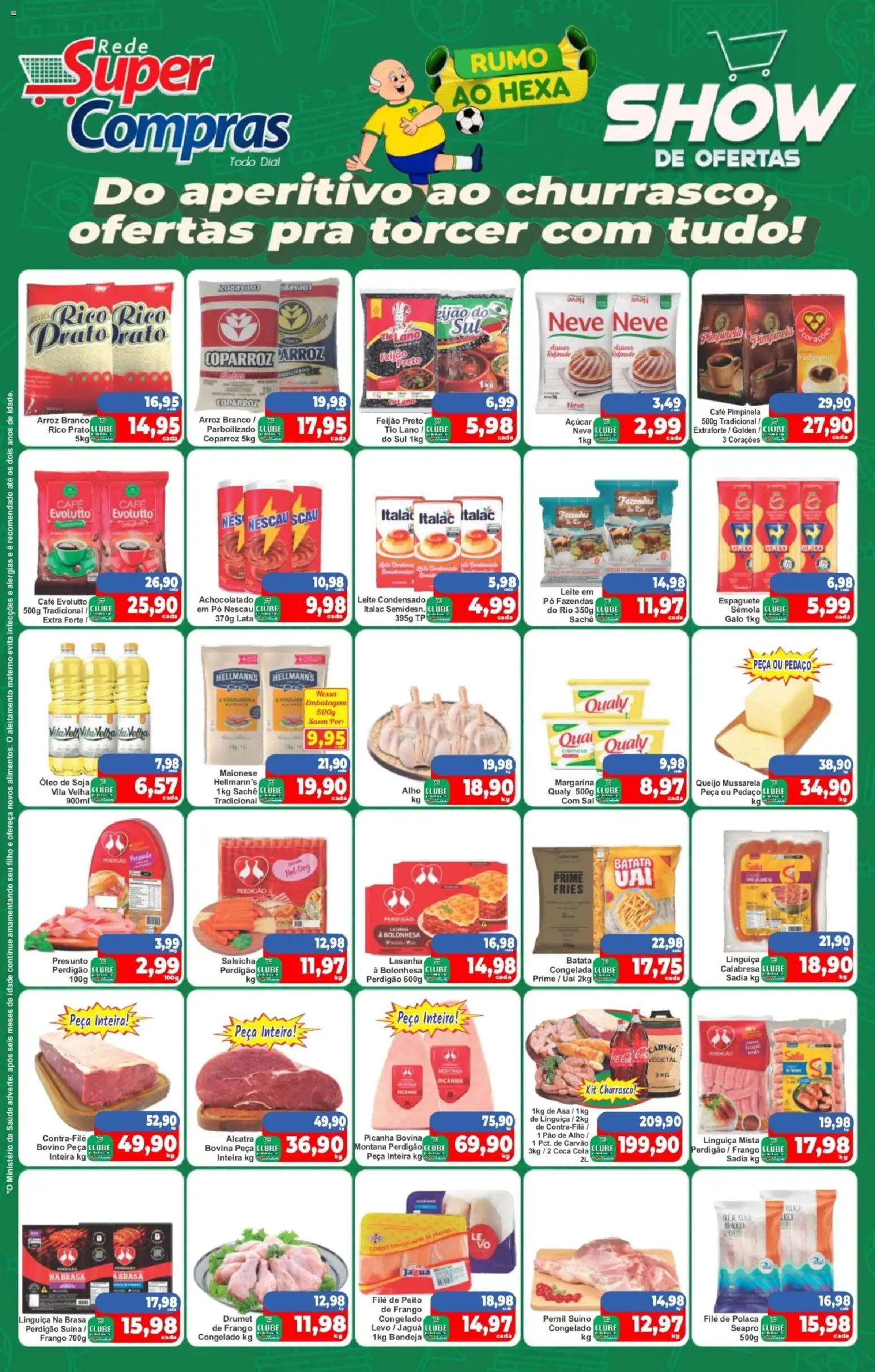 Pré-Visualização do folheto "Rede Super Compras - Ofertas da semana" da loja Rede Super Compras válido a partir de 26/06/2026 - Pão, Mussarela, Açúcar, Nescau, Cola, Pó, Bandeja, Alho