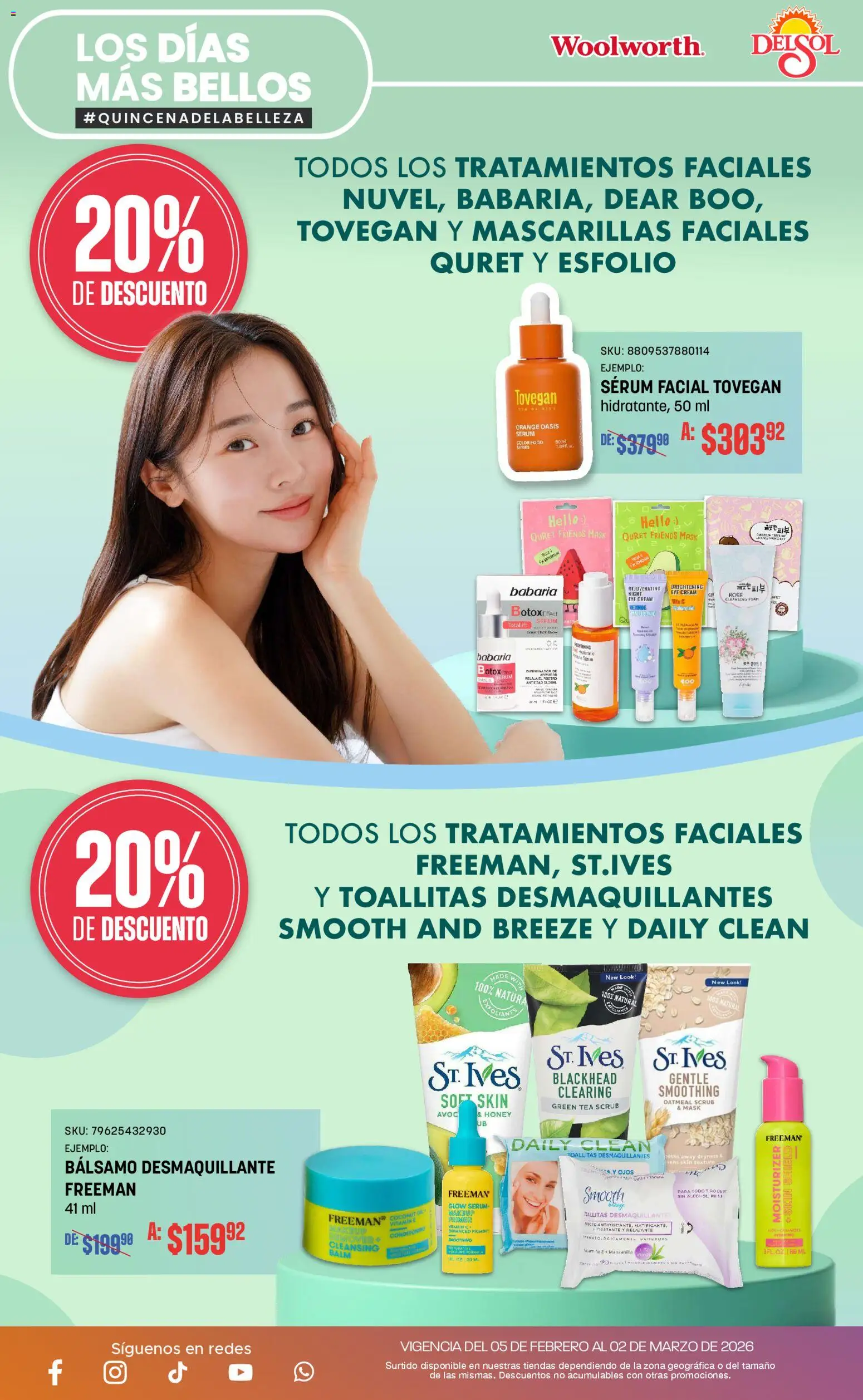 Vista previa las ofertas de la tienda Del Sol y Woolworth - Catálogo desde el 05/02/2026 - Serum, Mascarillas, Desmaquillante, Toallitas desmaquillantes, Bálsamo