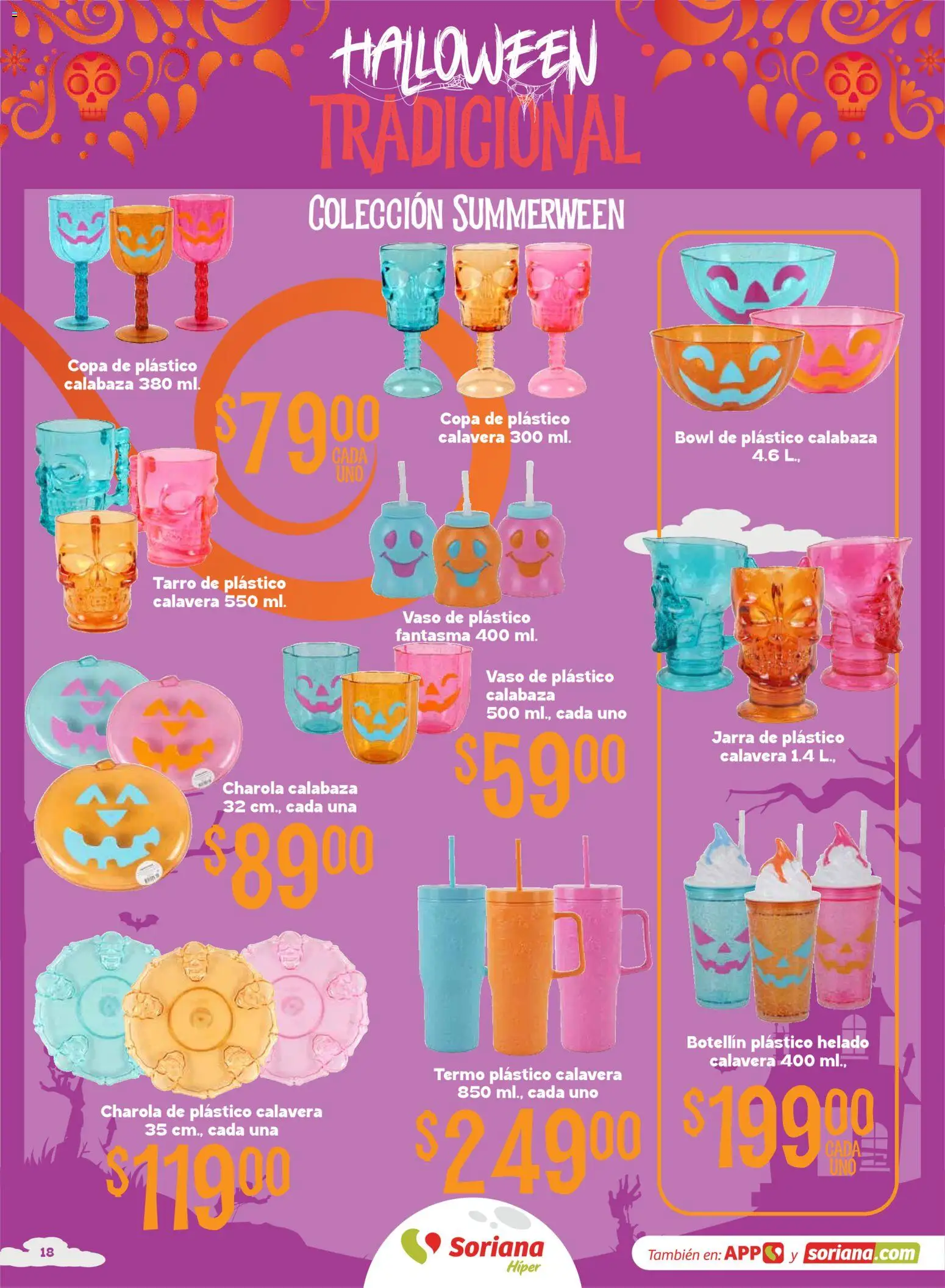 Vista previa las ofertas de la tienda Soriana - Soriana Híper - Halloween y Día de muertos desde el 01/10/2026 - Helado, Termo, Calabaza, Bowl, Jarra