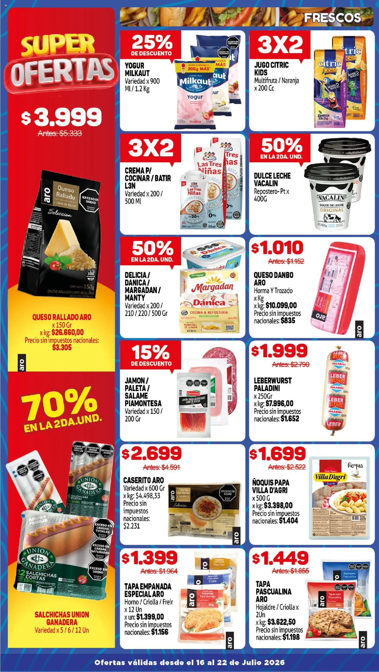 Vista previa del folleto de la tienda Makro válido desde el 16/07/2026 - Papa, Dulce de leche, Frutilla, Leche, Crema, Queso rallado, Yogur, Paleta