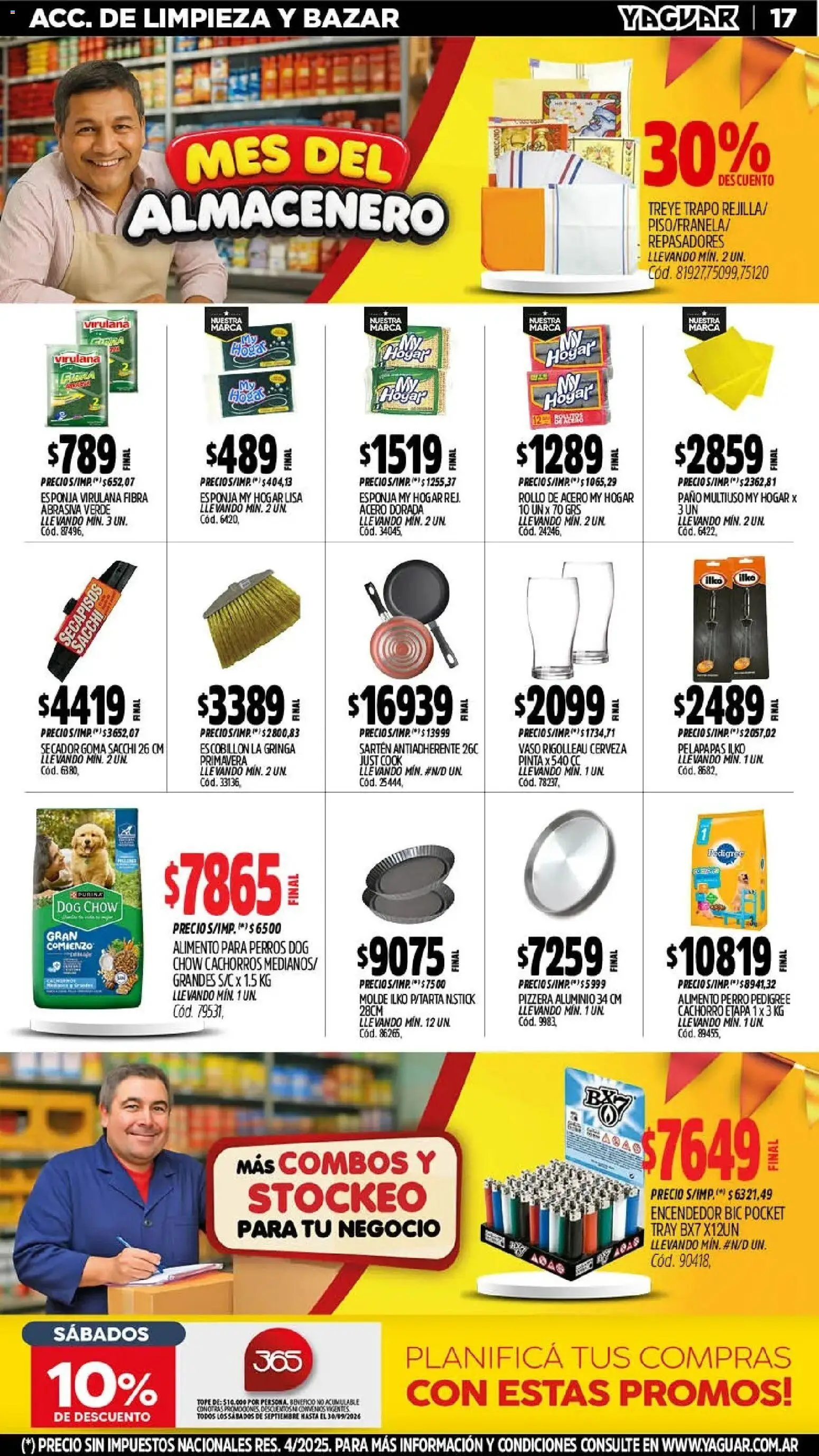 Vista previa del folleto de la tienda Yaguar válido desde el 28/09/2026 - Pizzera, Cerveza, Alimento para perros, Encendedor, Sartén, Sartén antiadherente, Escobillon, Molde