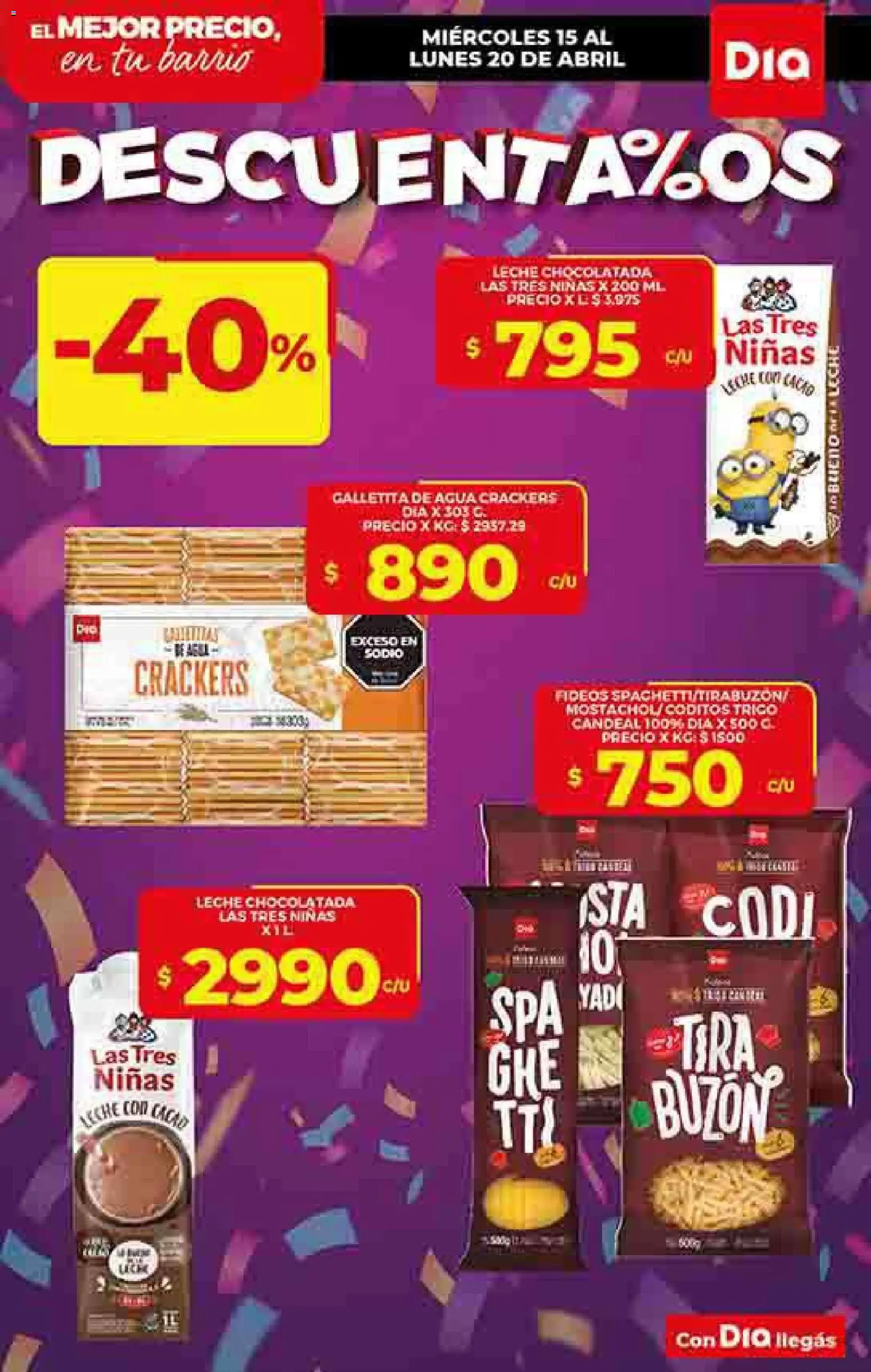 Vista previa del folleto de la tienda Dia válido desde el 15/04/2026 - Agua, Chocolatada, Leche, Fideos, Cacao