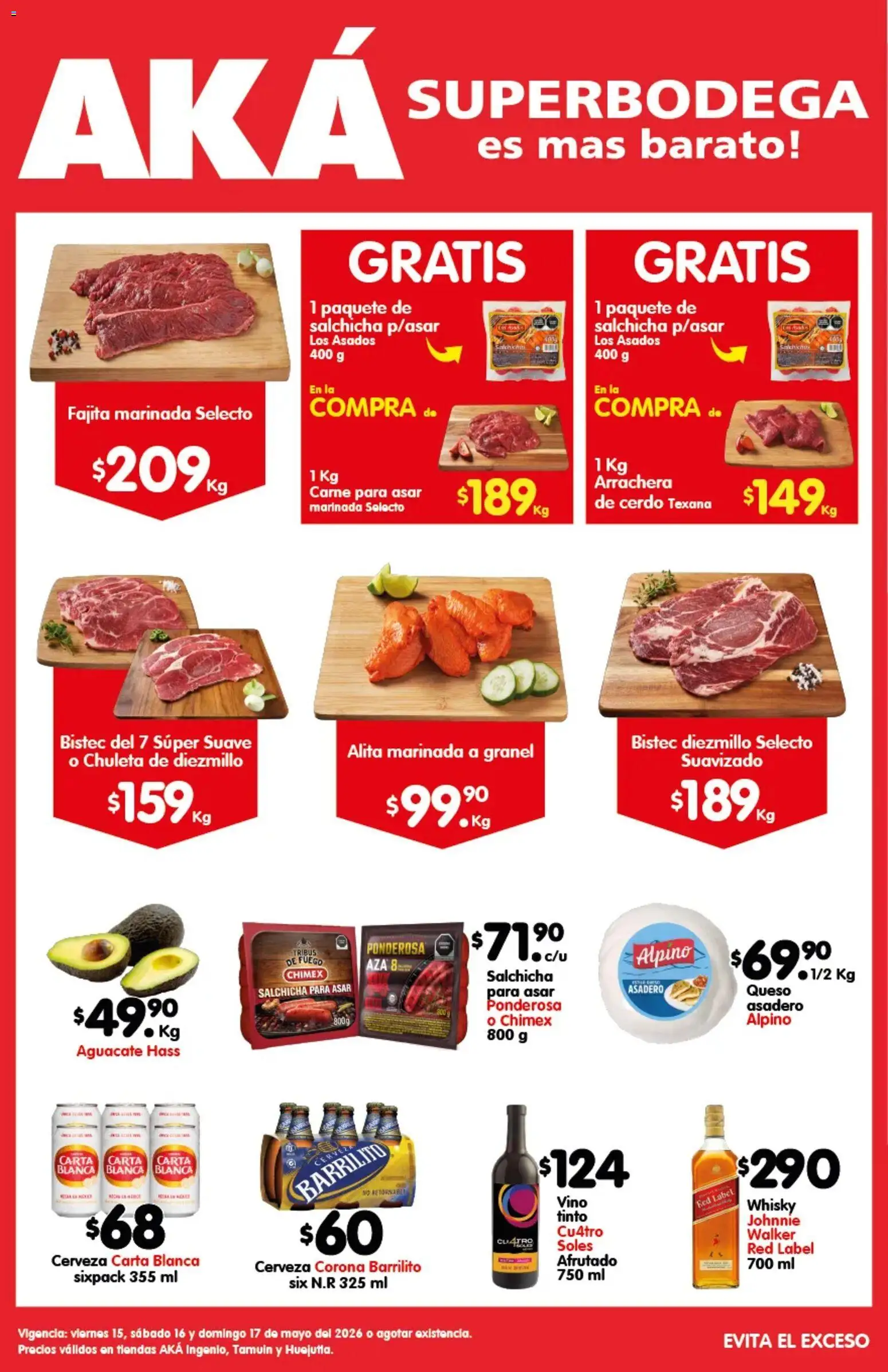 Vista previa las ofertas de la tienda Arteli - Arteli folleto Carnita Asada Aká Superbodegas Foraneas desde el 15/05/2026 - Whisky, Cerveza, Carne, Vino, Cerveza Corona, Salchicha, Chuleta, Carne para asar