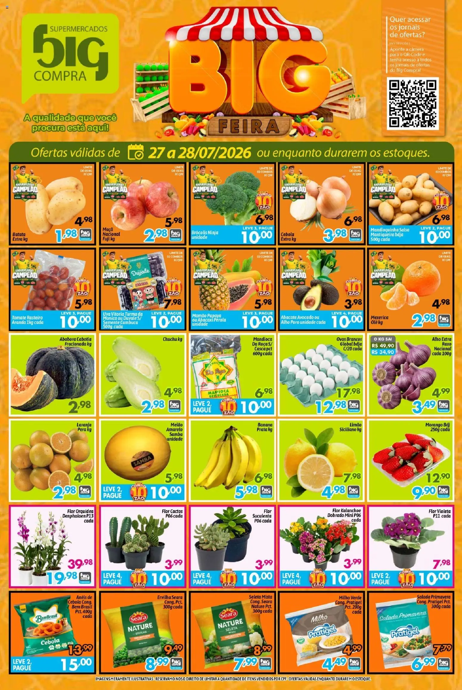Pré-Visualização do folheto "Big Compra - Ofertas da semana" da loja Big Compra válido a partir de 27/07/2026 - Orquídea, Ovos, Abacaxi, Brócolis, Batata, Mexerica, Cebola, Melão