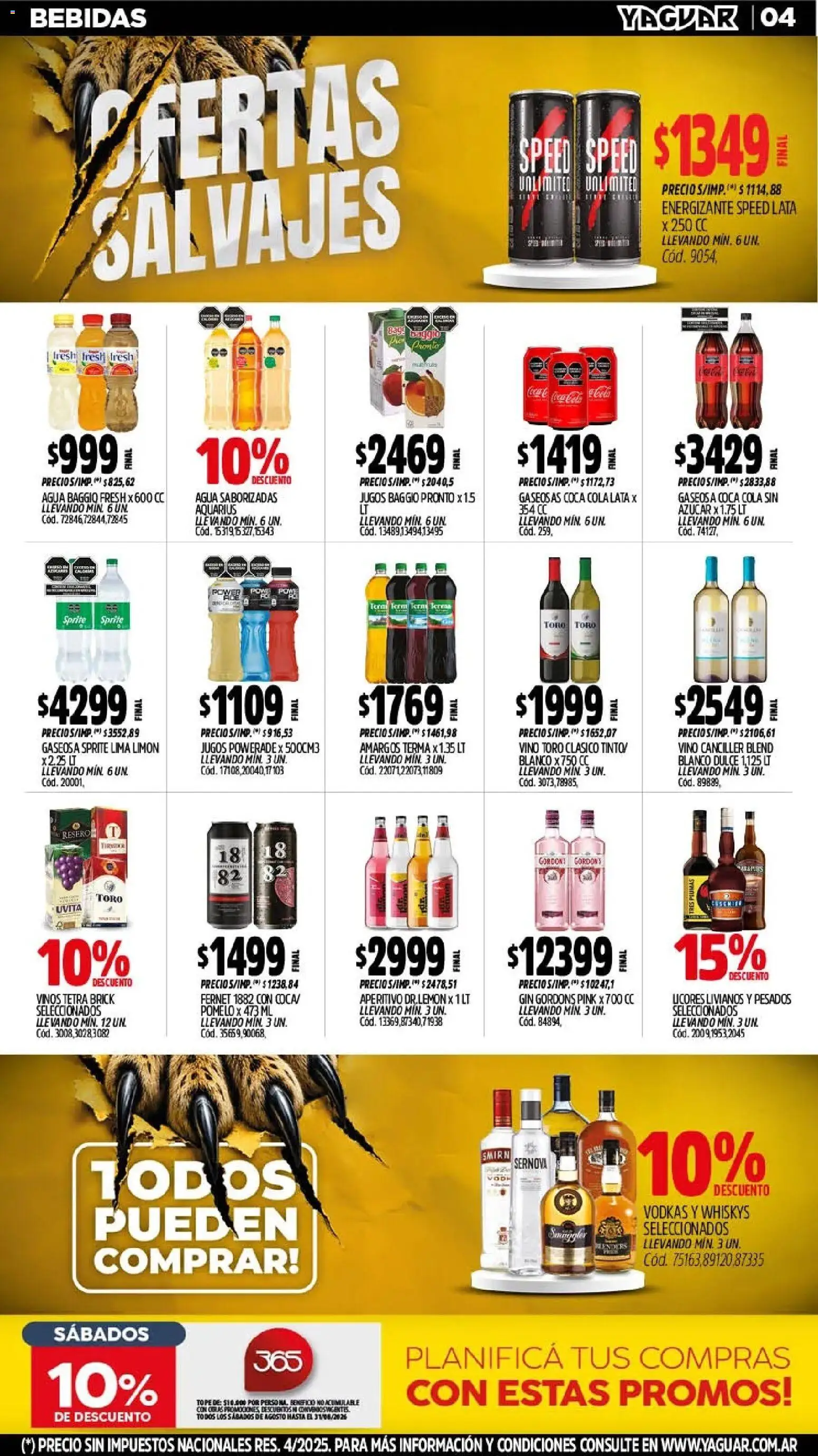 Vista previa del folleto de la tienda Yaguar válido desde el 10/08/2026 - Fernet, Bebidas, Vino, Limón, Sprite, Pomelo, Gaseosa, Dulce