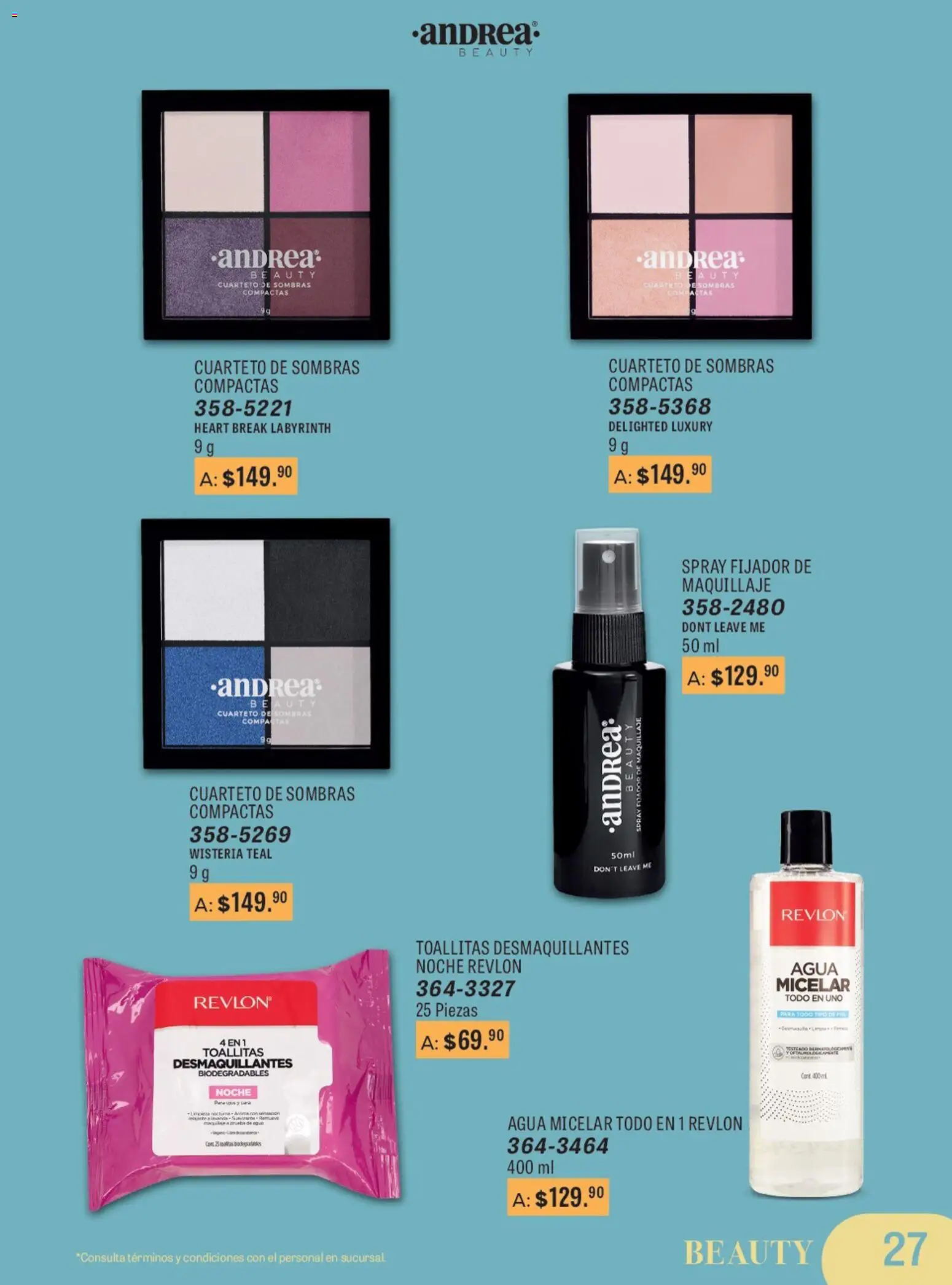 Vista previa las ofertas de la tienda Andrea - Catálogo Para Las Fiestas desde el 11/01/2026 - Agua, Maquillaje, Agua micelar, Toallitas desmaquillantes, Puré, Fijador