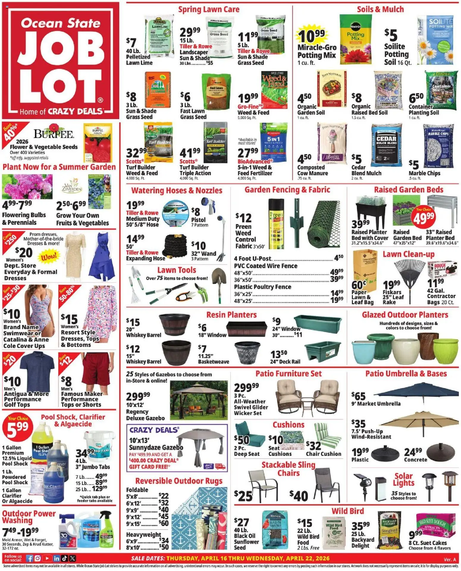 Ad Preview of Ocean State Job Lot Ocean State Job Lot Weekly Ad from 04/16/2026 - UPS, Shorts, Whiskey, Shock, Swimwear, Poultry, Cushion, Dough